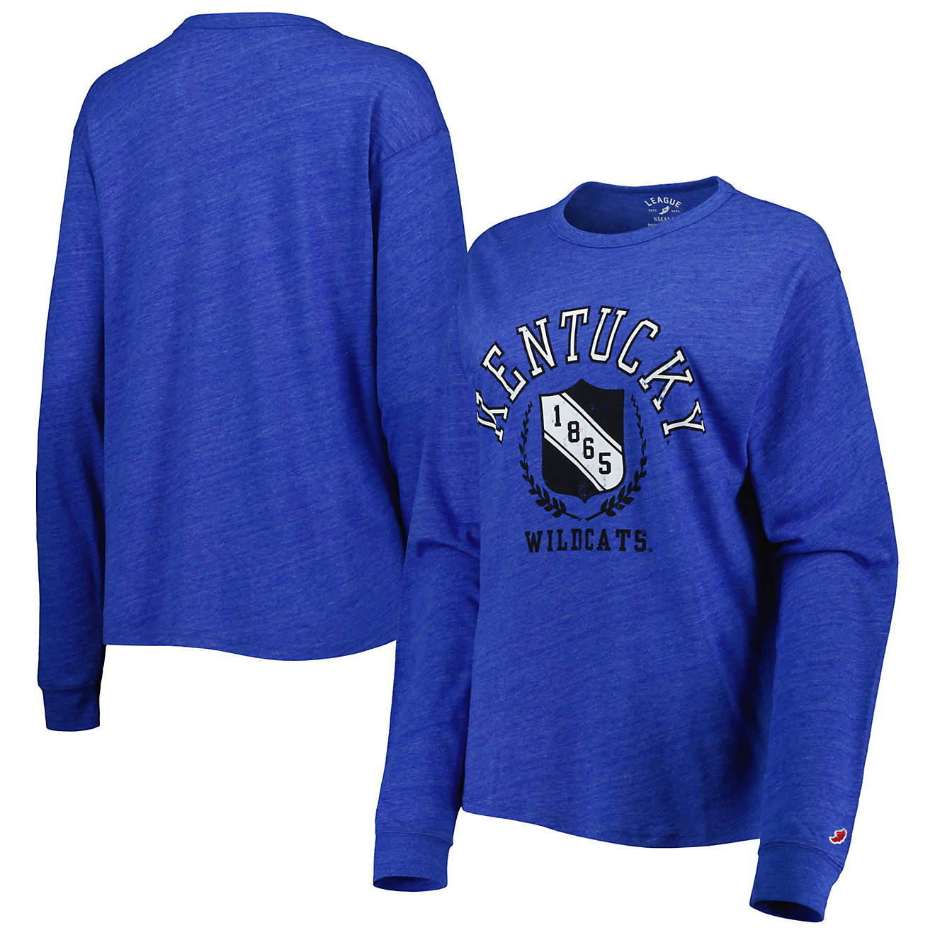 League Collegiate Wear Heathered Kentucky Wildcats Team Seal Victory Falls Oversized Tri-Blend Long Sleeve T-Shirt               - view number 1