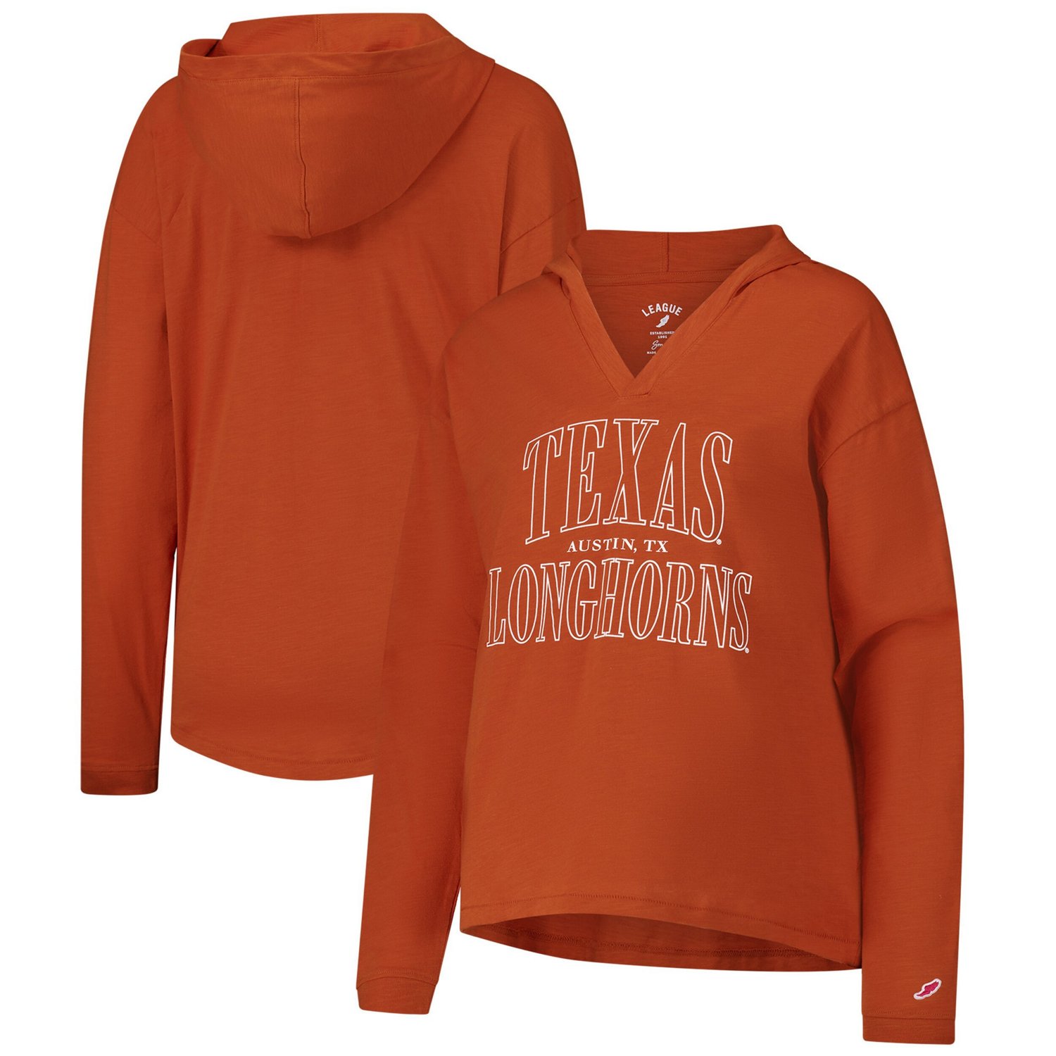 League Collegiate Wear Texas Texas Longhorns Slub Long Sleeve V-Neck Hoodie T-Shirt