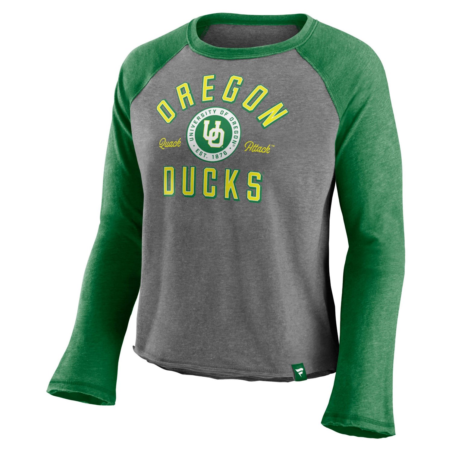 Majestic Heathered Gray/Heathered Oregon Ducks Competitive Edge Cropped Raglan Long Sleeve T-Shirt                               - view number 2