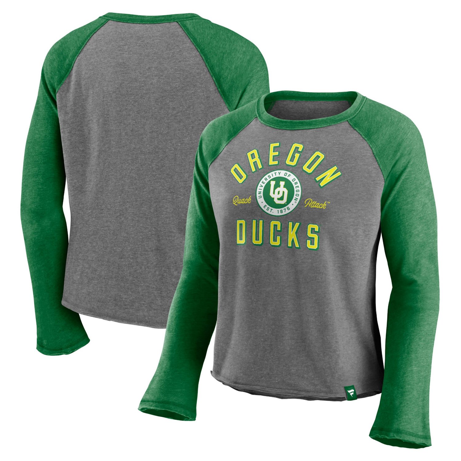 Majestic Heathered Gray/Heathered Oregon Ducks Competitive Edge Cropped Raglan Long Sleeve T-Shirt                               - view number 1 selected