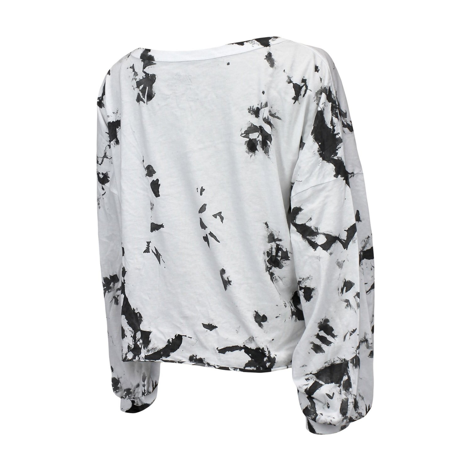 Majestic Threads /Black Brooklyn Nets Aquarius Tie-Dye Cropped V-Neck Long Sleeve T-Shirt