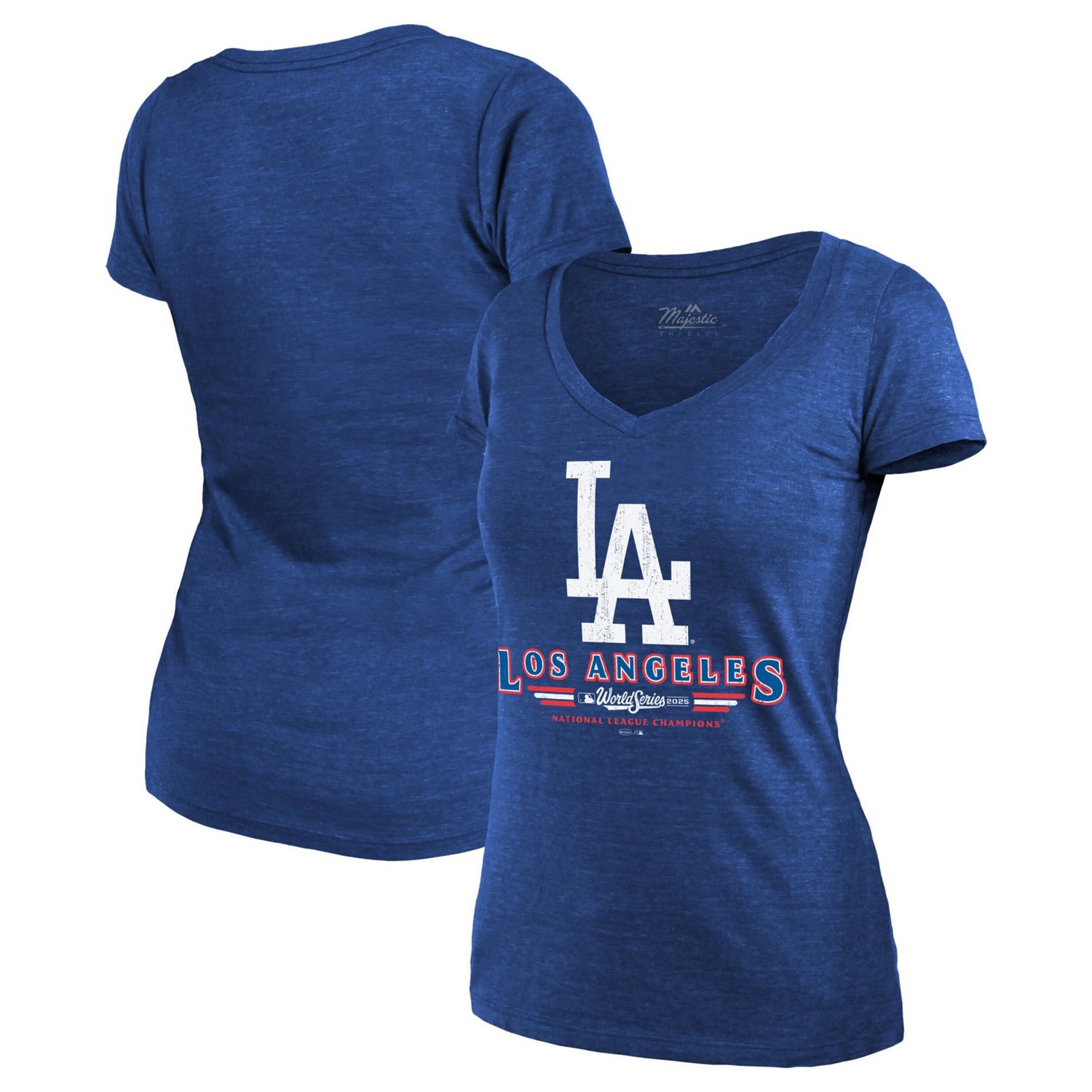 Majestic Threads Los Angeles Dodgers 2025 National League Champions Hullabaloo Tri-Blend Modest V-Neck T-Shirt