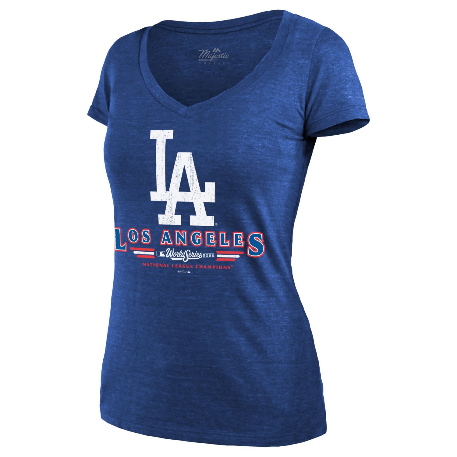 Majestic Threads Los Angeles Dodgers 2025 National League Champions Hullabaloo Tri-Blend Modest V-Neck T-Shirt - view number 2