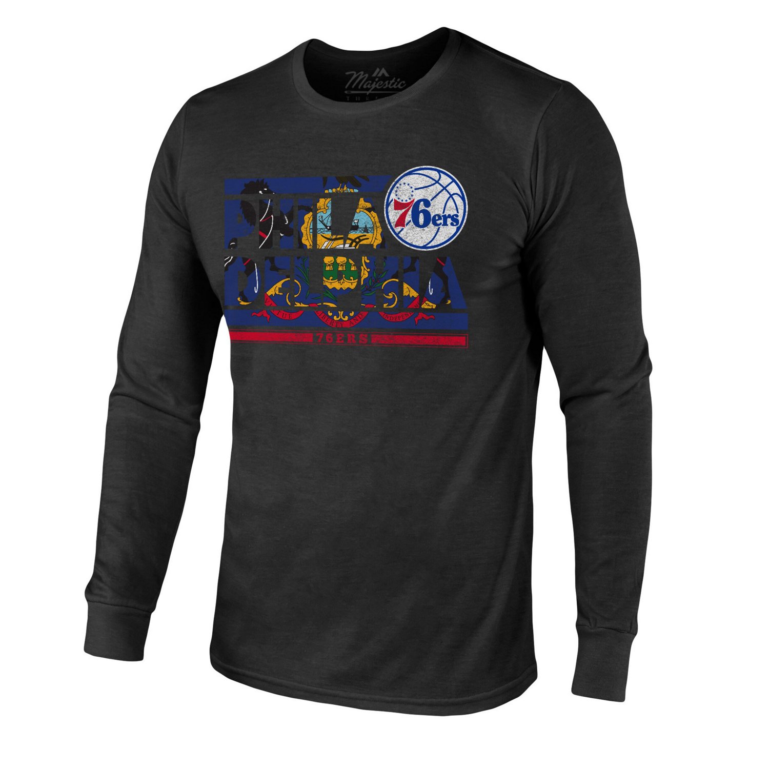 Majestic Threads Philadelphia 76ers City and State Tri-Blend Long Sleeve T-Shirt