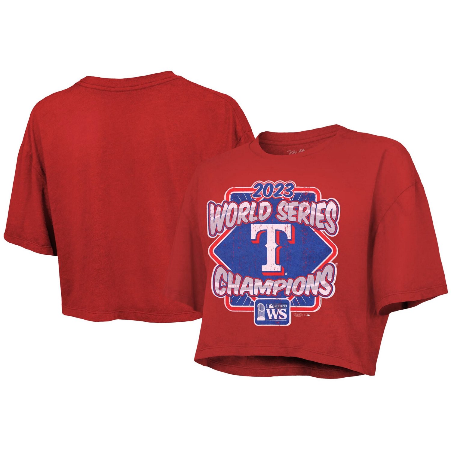 Majestic Threads Texas Rangers 2023 World Series Champions Best Face Forward Boxy Cropped Tri-Blend T-Shirt