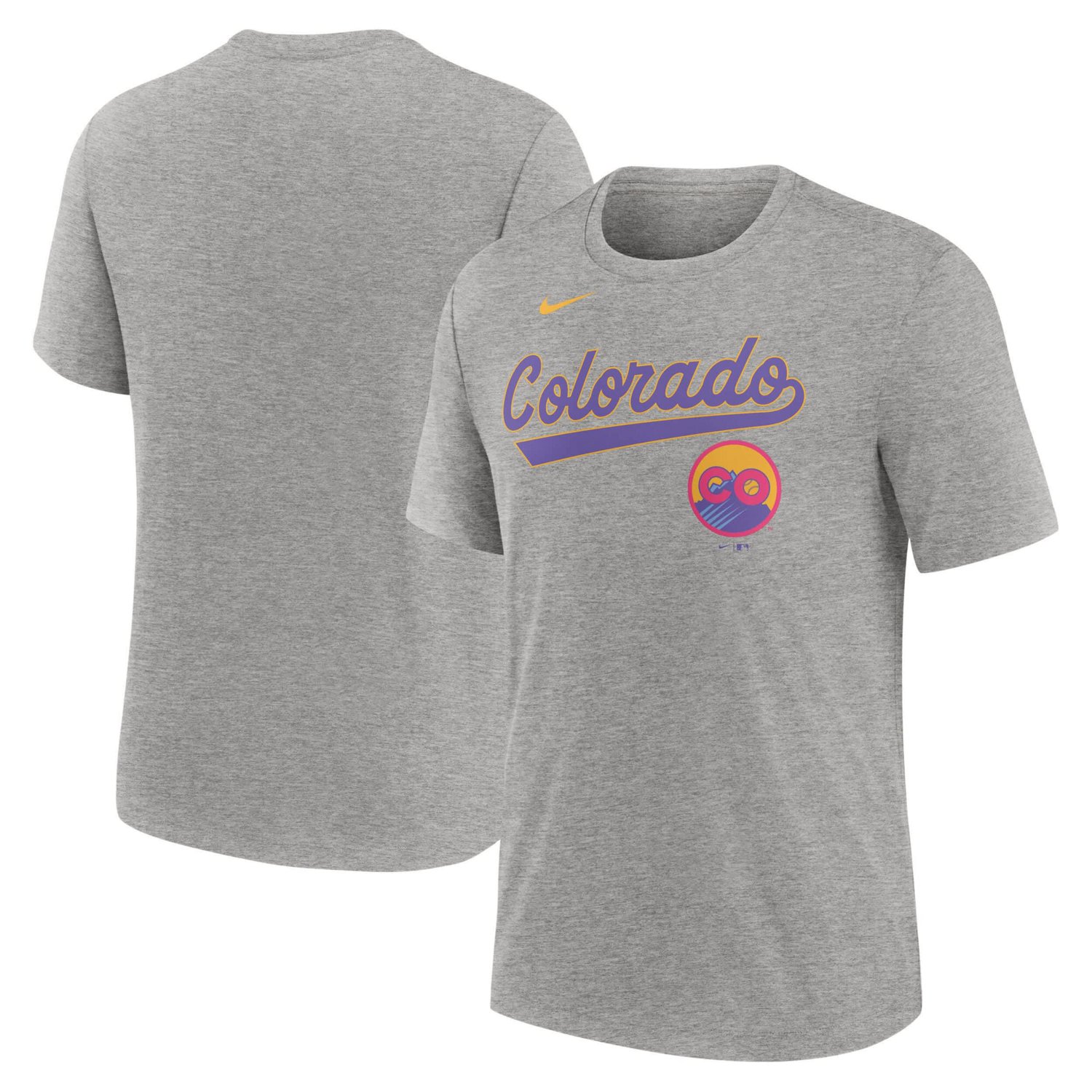 Men's Nike  Heather Charcoal Colorado Rockies 2025 City Connect Tri-Blend T-Shirt - view number 2