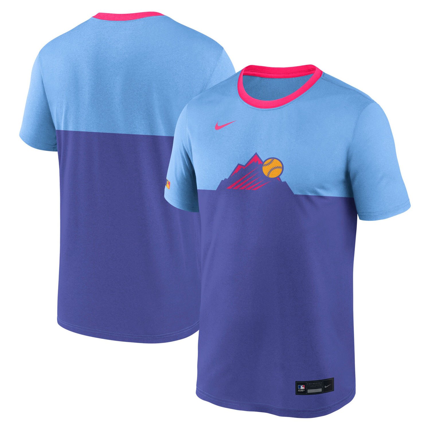 Men's Nike  Light Blue/Purple Colorado Rockies 2025 City Connect Authentic Collection Velocity Performance T-Shirt - view number 2