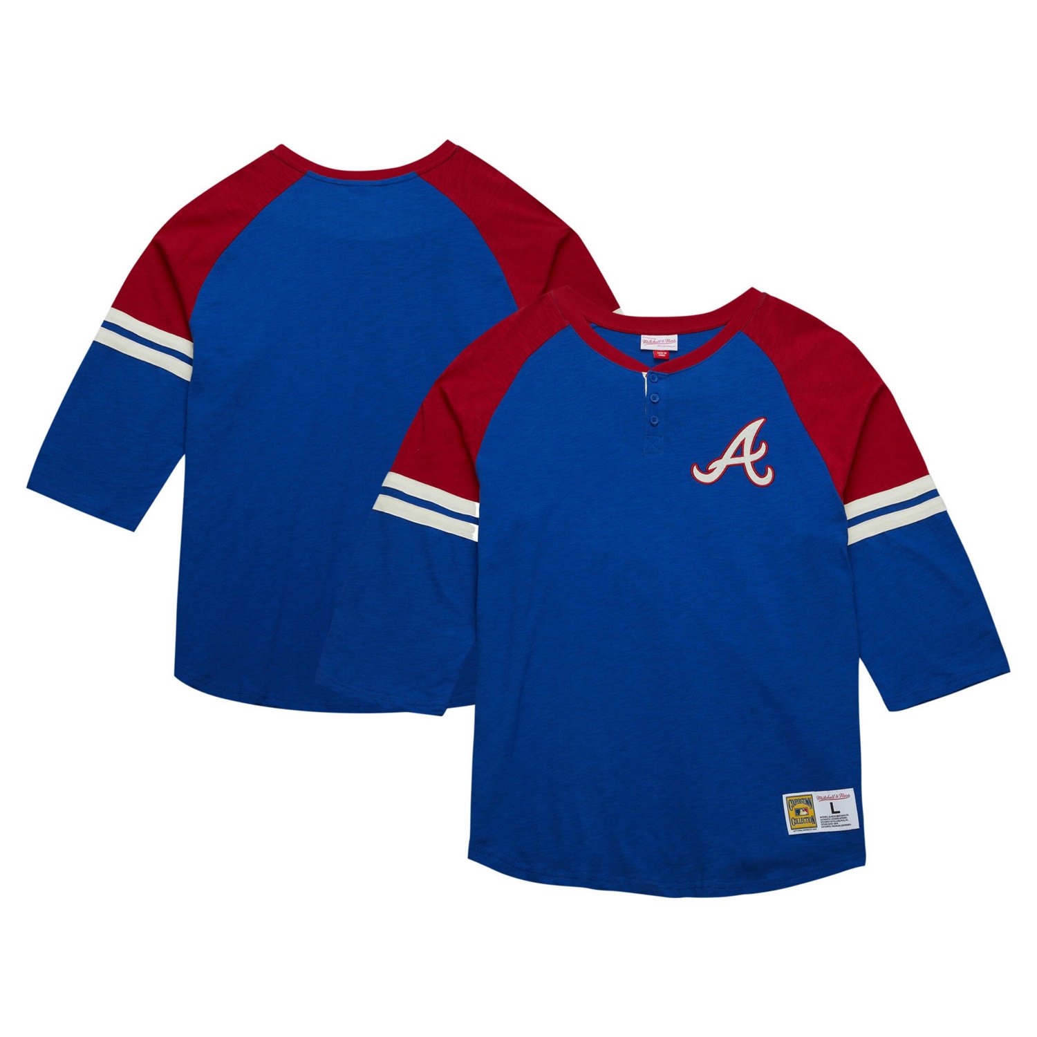 Mitchell  Ness Atlanta Braves Cooperstown Collection Legendary Raglan Slub Henley 3 4-Sleeve T-Shirt