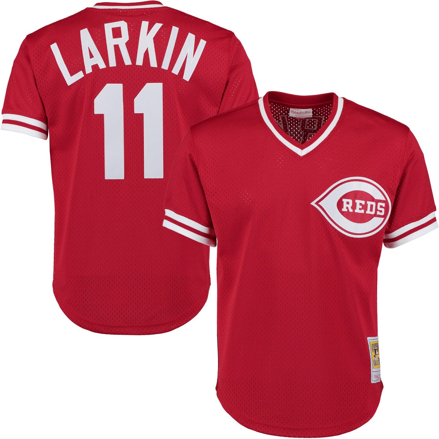 Mitchell  Ness Barry Larkin Cincinnati s Cooperstown Collection Mesh Batting Practice Button-Up Jersey