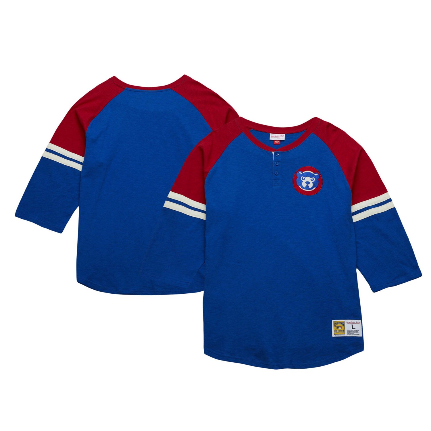 Mitchell  Ness Chicago Cubs Cooperstown Collection Legendary Raglan Slub Henley Three-Quarter Sleeve T-Shirt