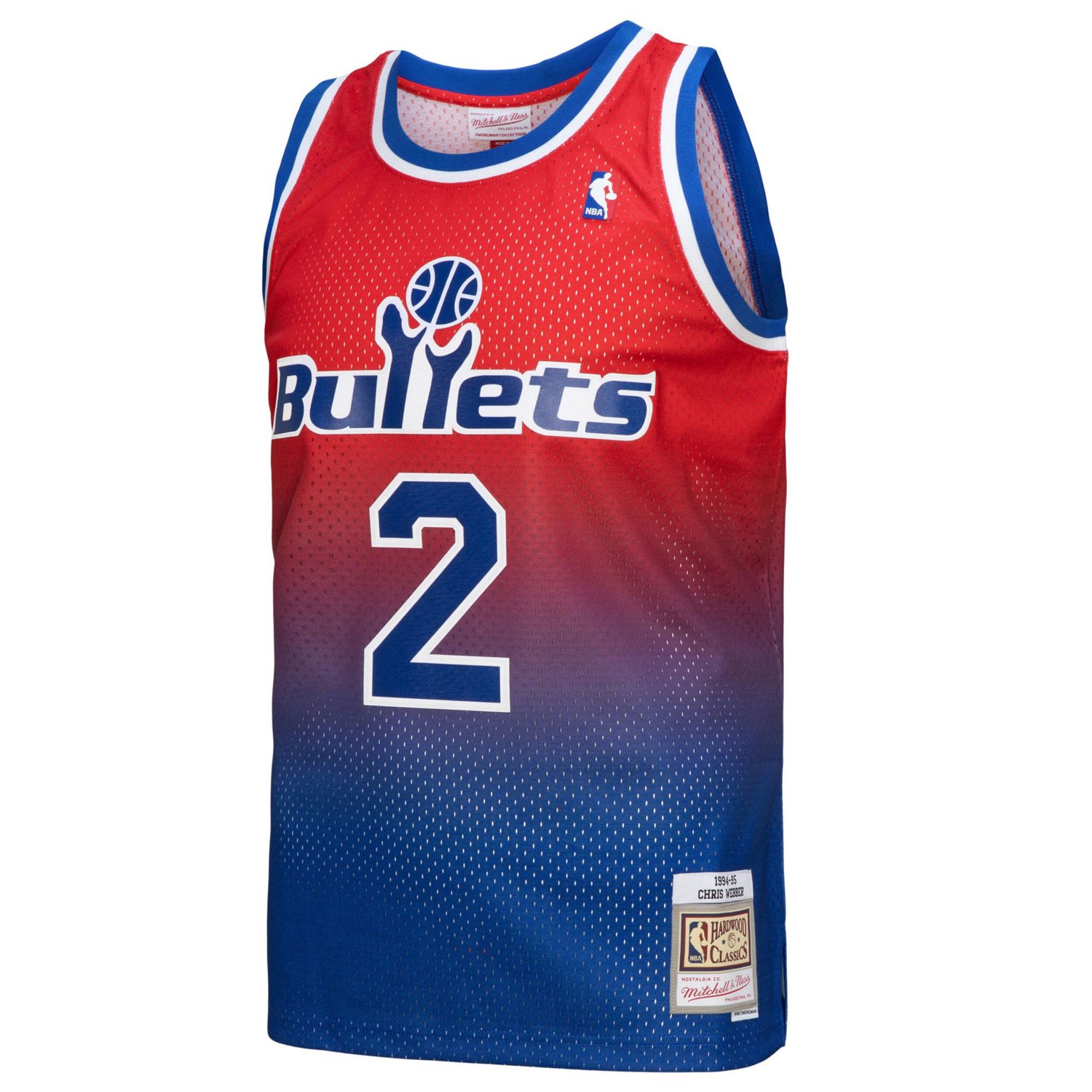 Mitchell  Ness Chris Webber Red Washington Bullets 1994 95 Hardwood Classics Fadeaway Swingman Player Jersey