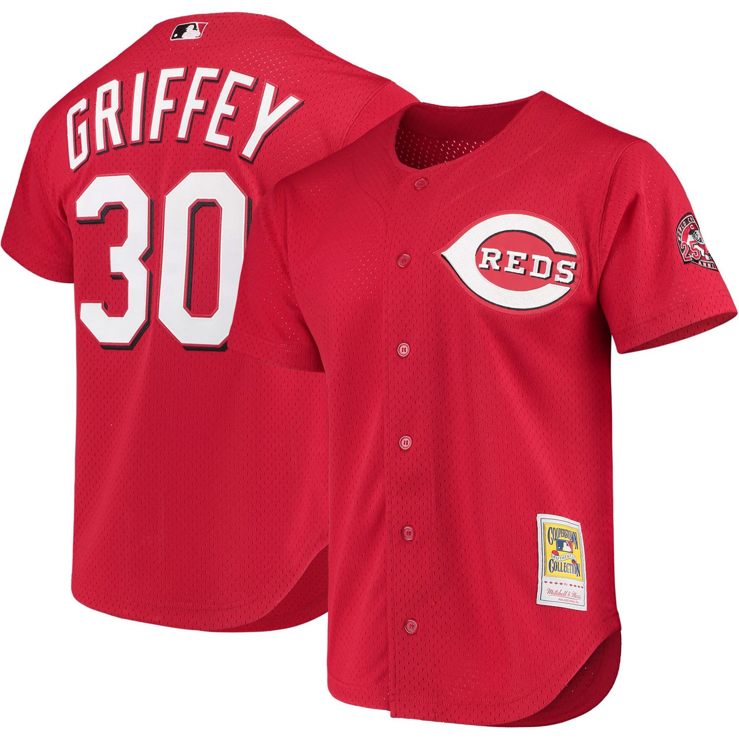 Mitchell  Ness Ken Griffey Jr Cincinnati s Cooperstown Collection Mesh Batting Practice Button-Up Jersey - view number 1