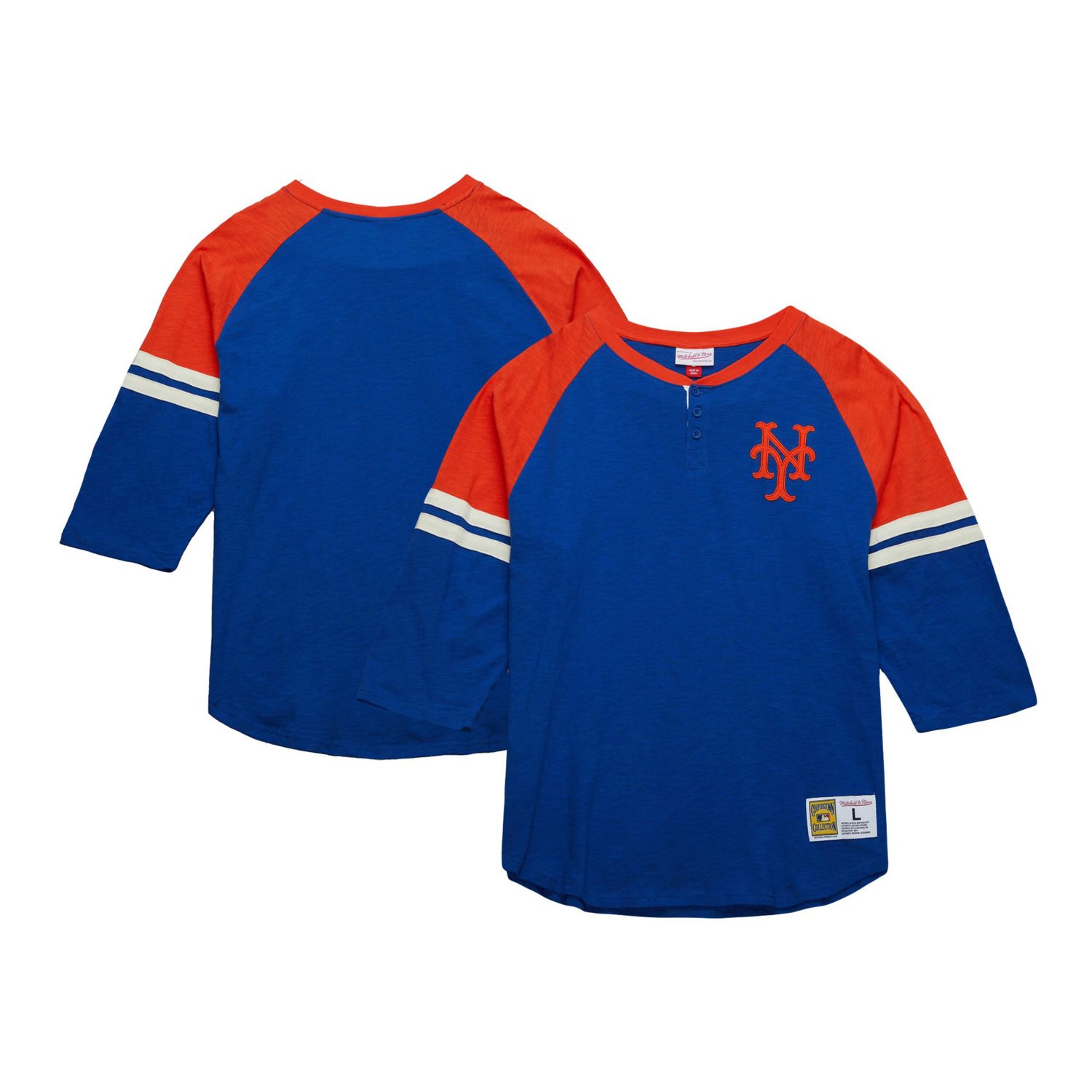 Mitchell  Ness New York Mets Cooperstown Collection Legendary Raglan Slub Henley 3 4-Sleeve T-Shirt