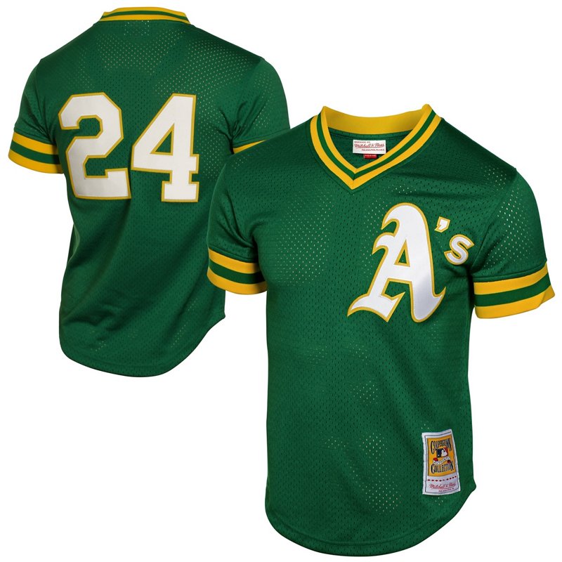 Mitchell Ness Rickey Henderson Oakland Athletics 1991 Cooperstown Mesh Batting Practice Jersey-image