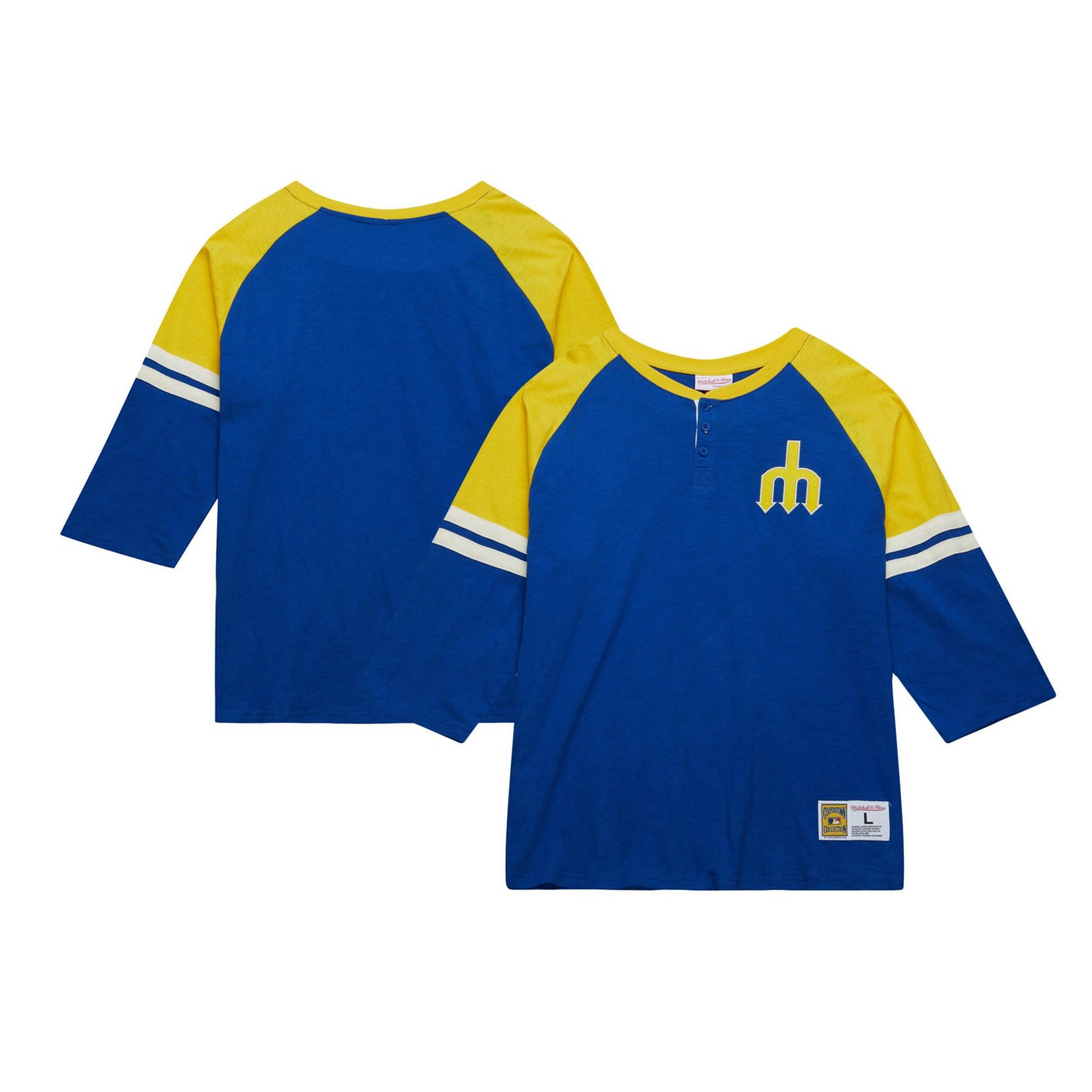 Mitchell  Ness Seattle Mariners Cooperstown Collection Legendary Raglan Slub Henley 3 4-Sleeve T-Shirt