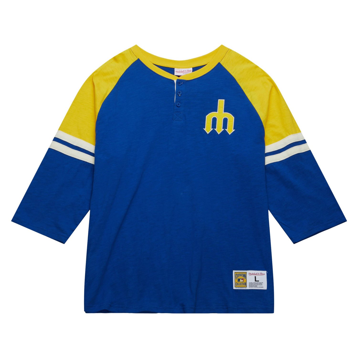 Mitchell  Ness Seattle Mariners Cooperstown Collection Legendary Raglan Slub Henley 3 4-Sleeve T-Shirt