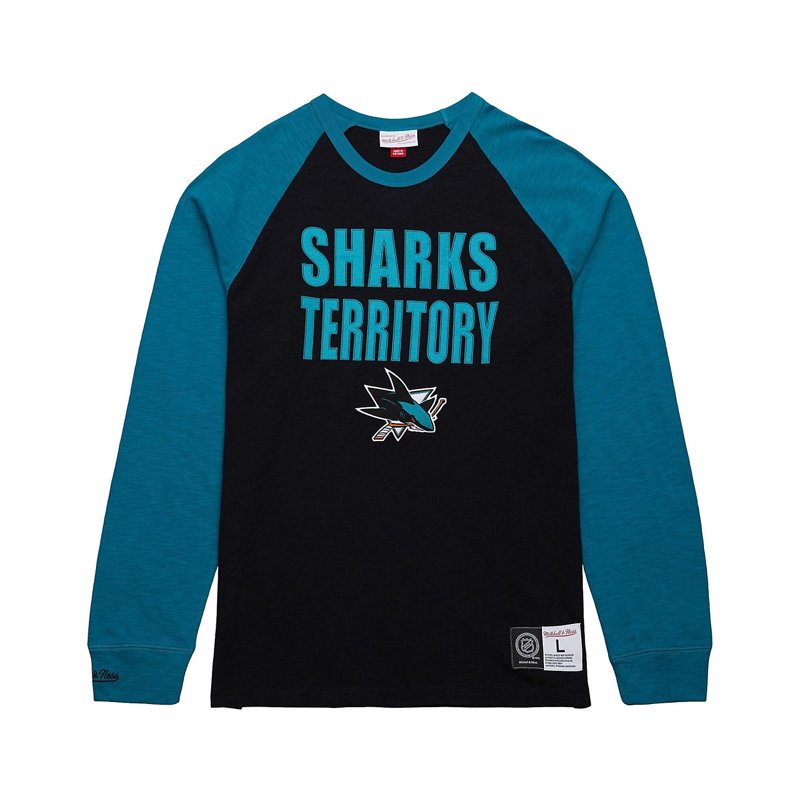 Mitchell Ness Teal San Jose Sharks Legendary Slub Raglan Long Sleeve T-Shirt-image