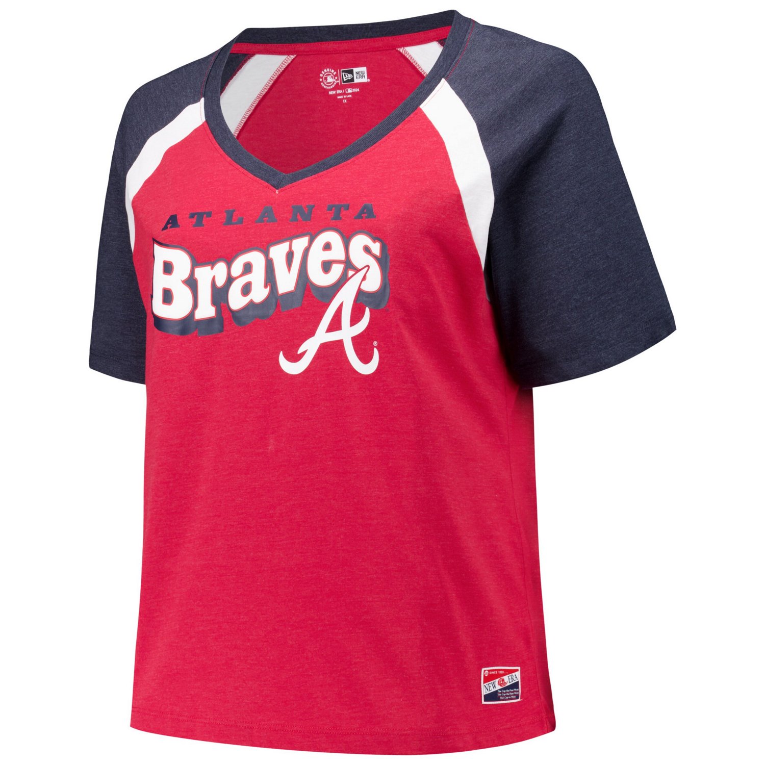 New Era Atlanta Braves Plus Size Raglan V-Neck T-Shirt - view number 2