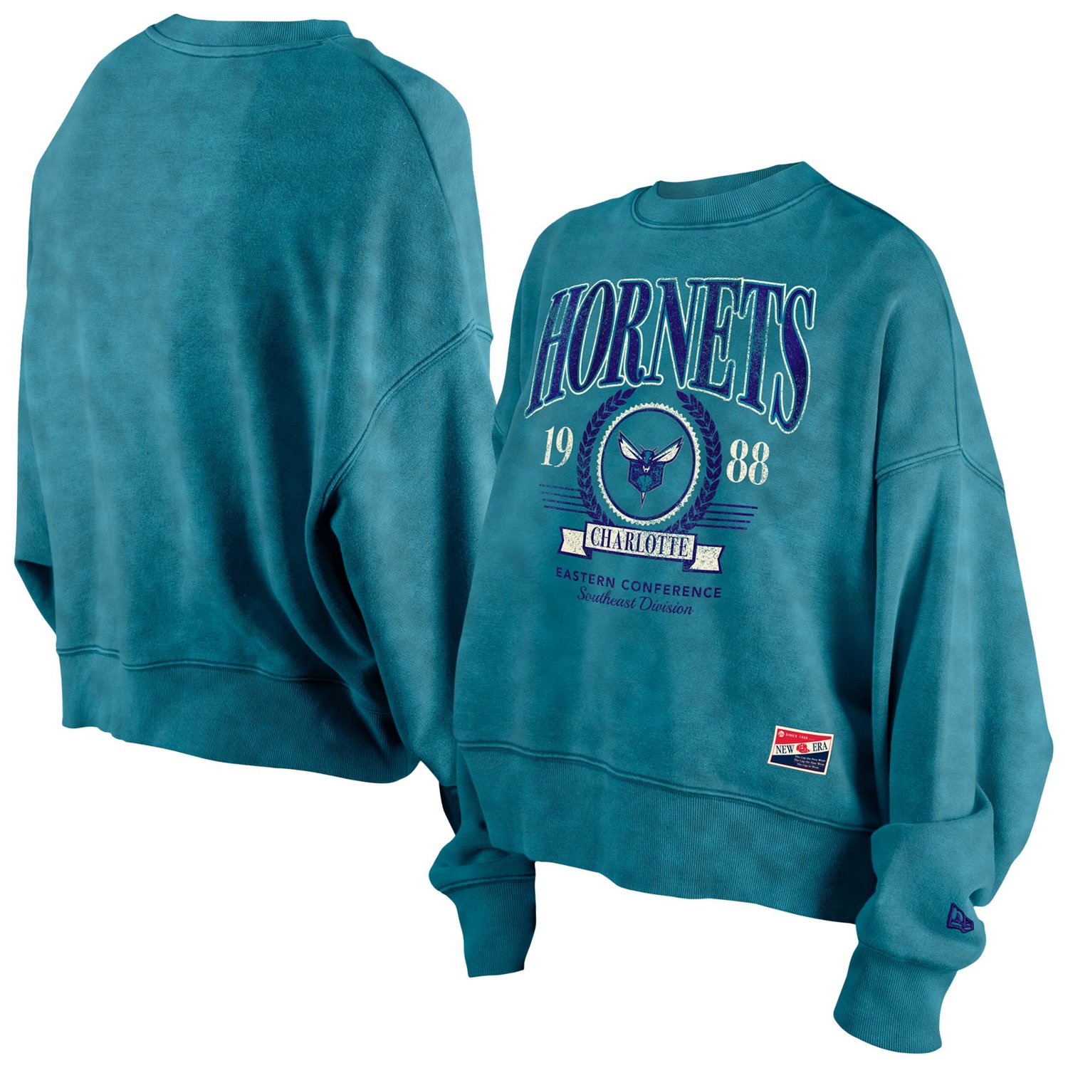 New Era Charlotte Hornets Hardwood Classics Enzyme Wash Oversized Boxy Pullover Sweatshirt