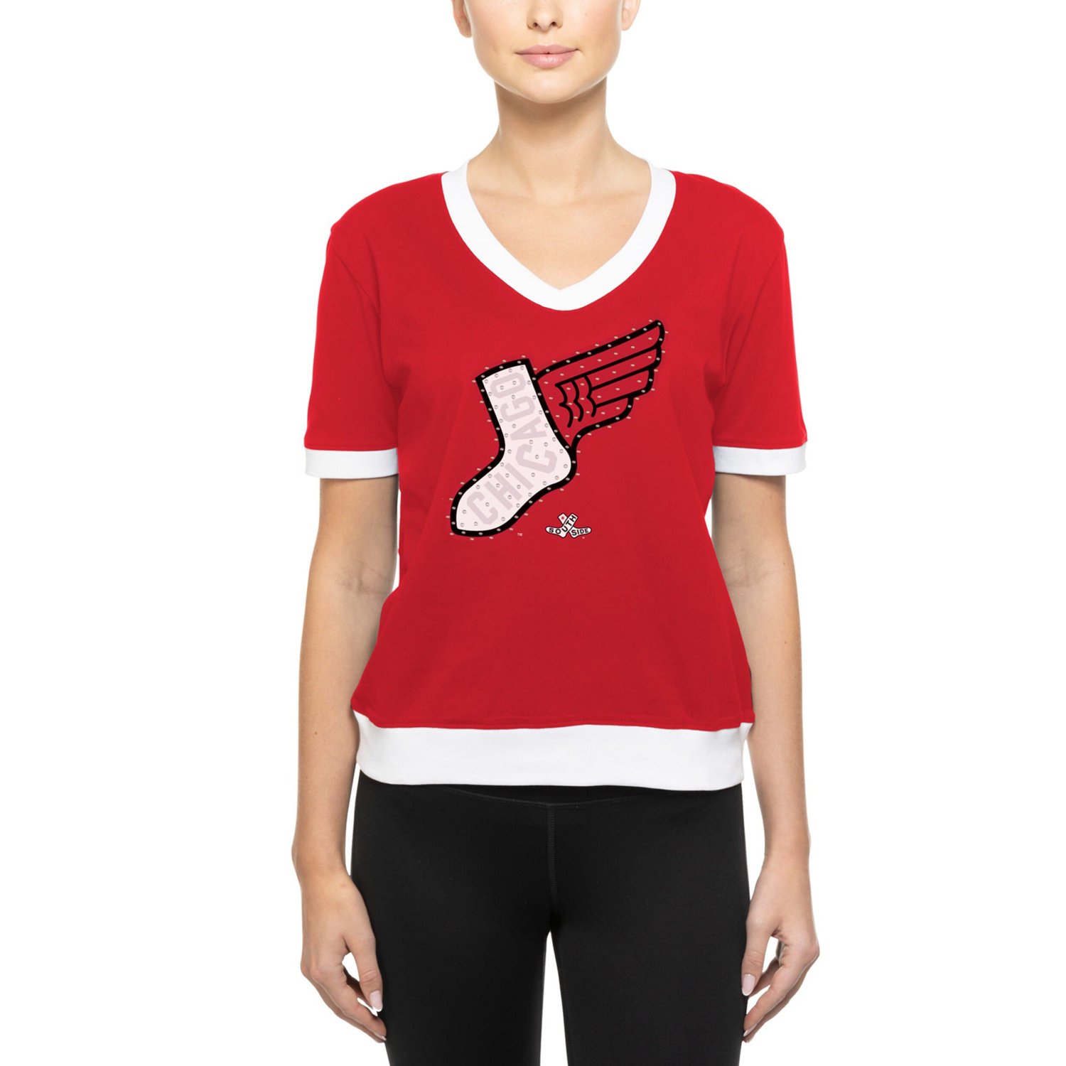 New Era Chicago White Sox 2025 City Connect Rhinestone V-Neck T-Shirt - view number 4