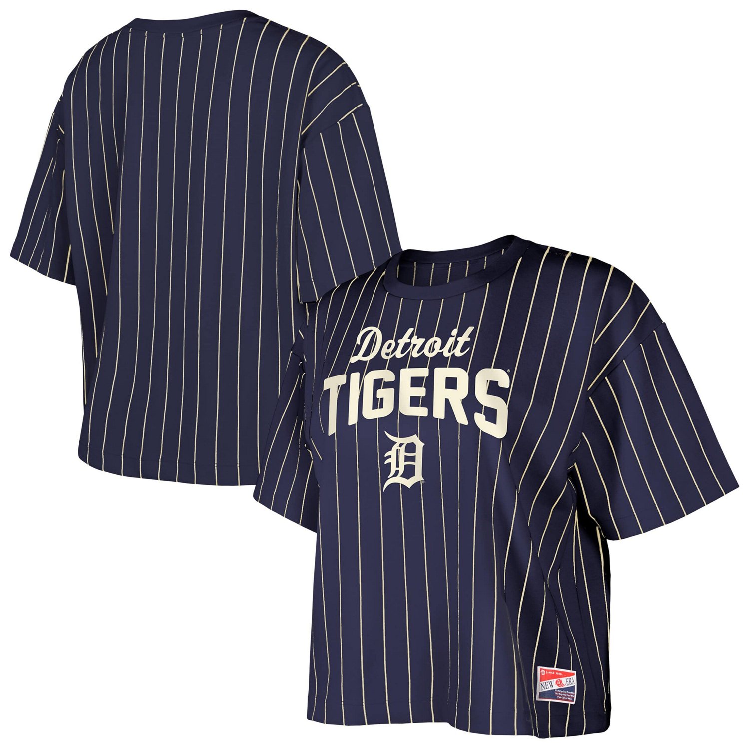 New Era Detroit Tigers Cooperstown Collection Multiplier Pinstripe Cropped T-Shirt                                               - view number 1