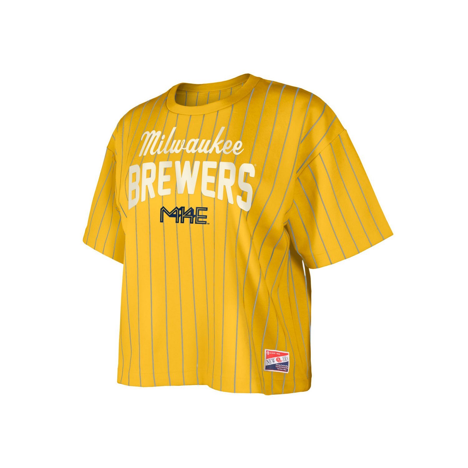 New Era Milwaukee Brewers City Connect Multiplier Pinstripe Cropped T-Shirt - view number 2