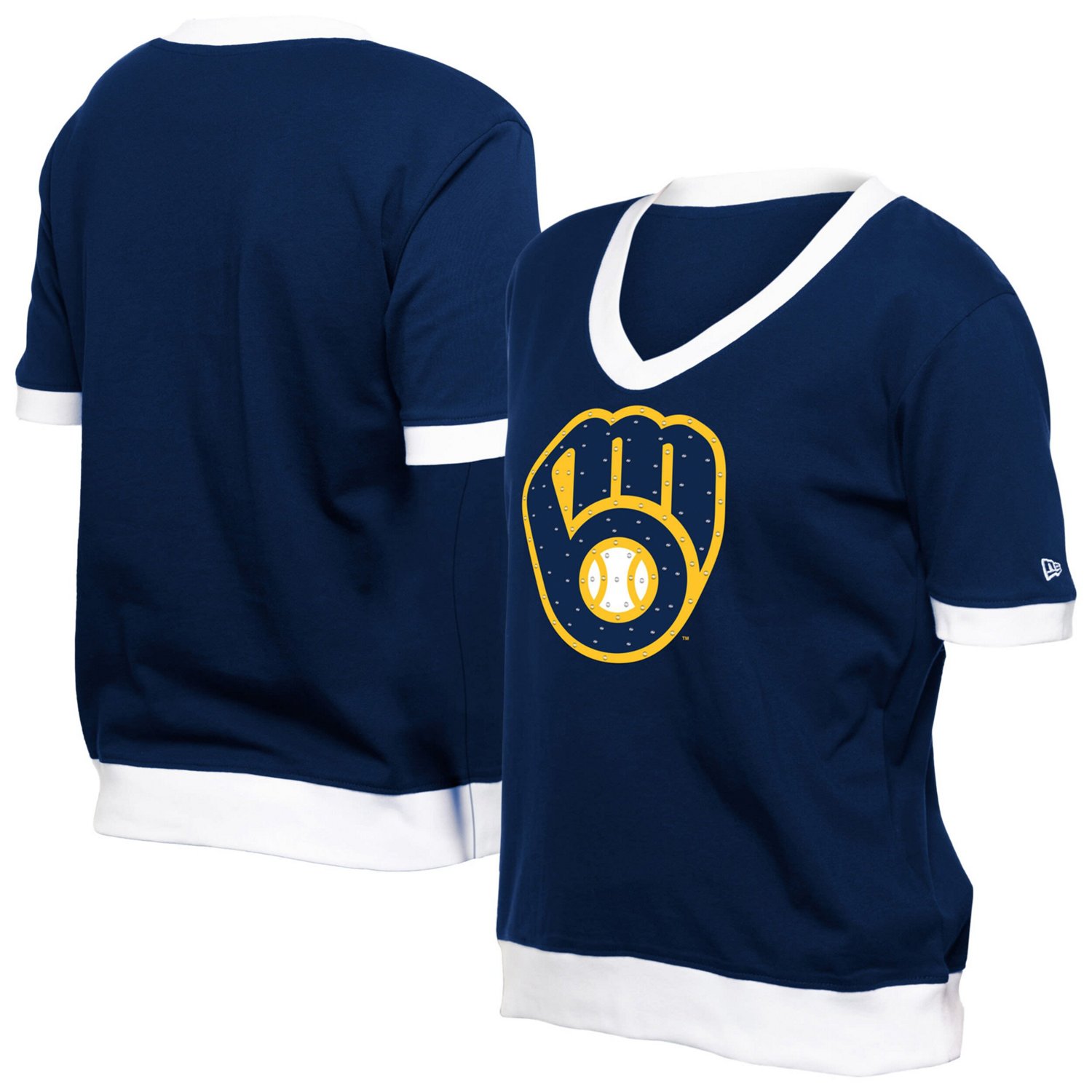 New Era Milwaukee Brewers Game Day Rhinestone V-Neck T-Shirt                                                                    