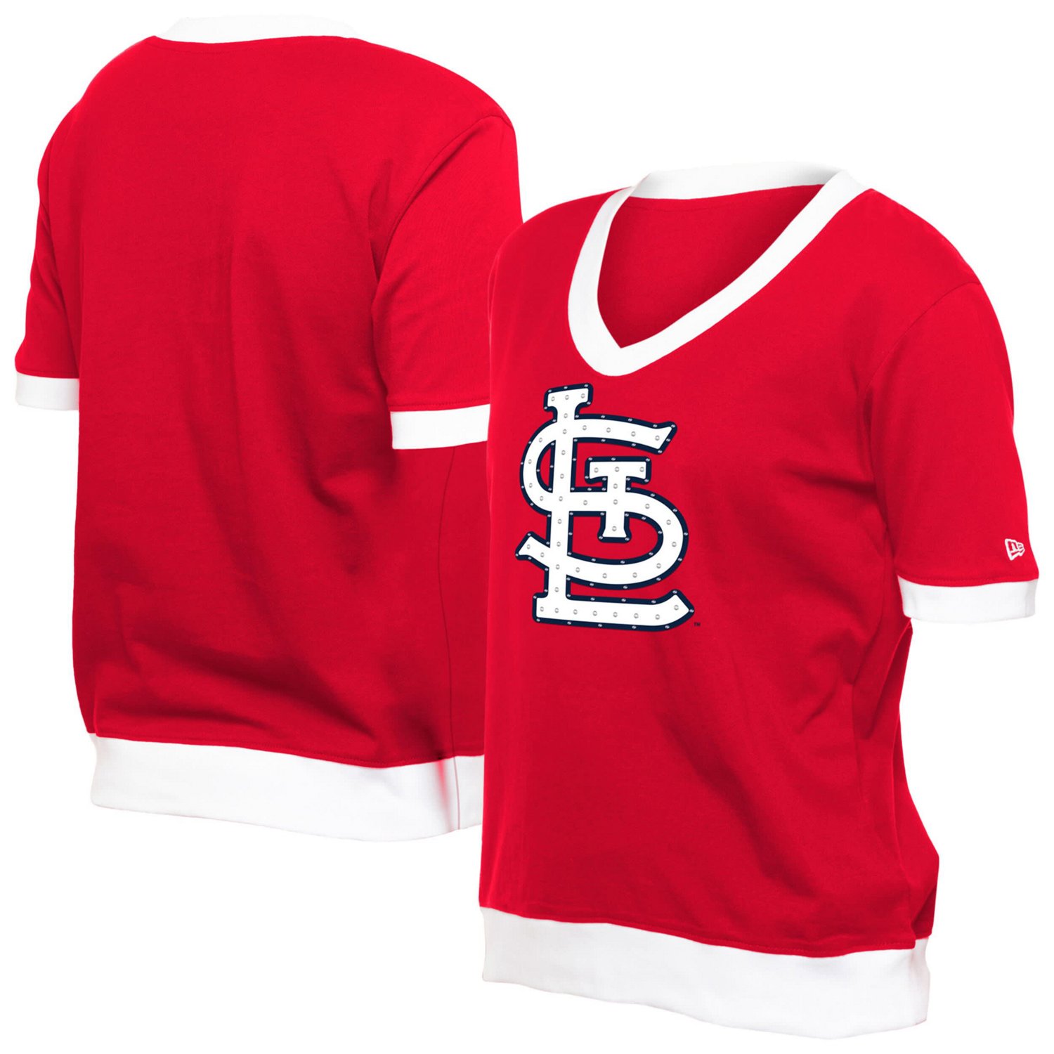 New Era St Louis Cardinals Game Day Rhinestone V-Neck T-Shirt