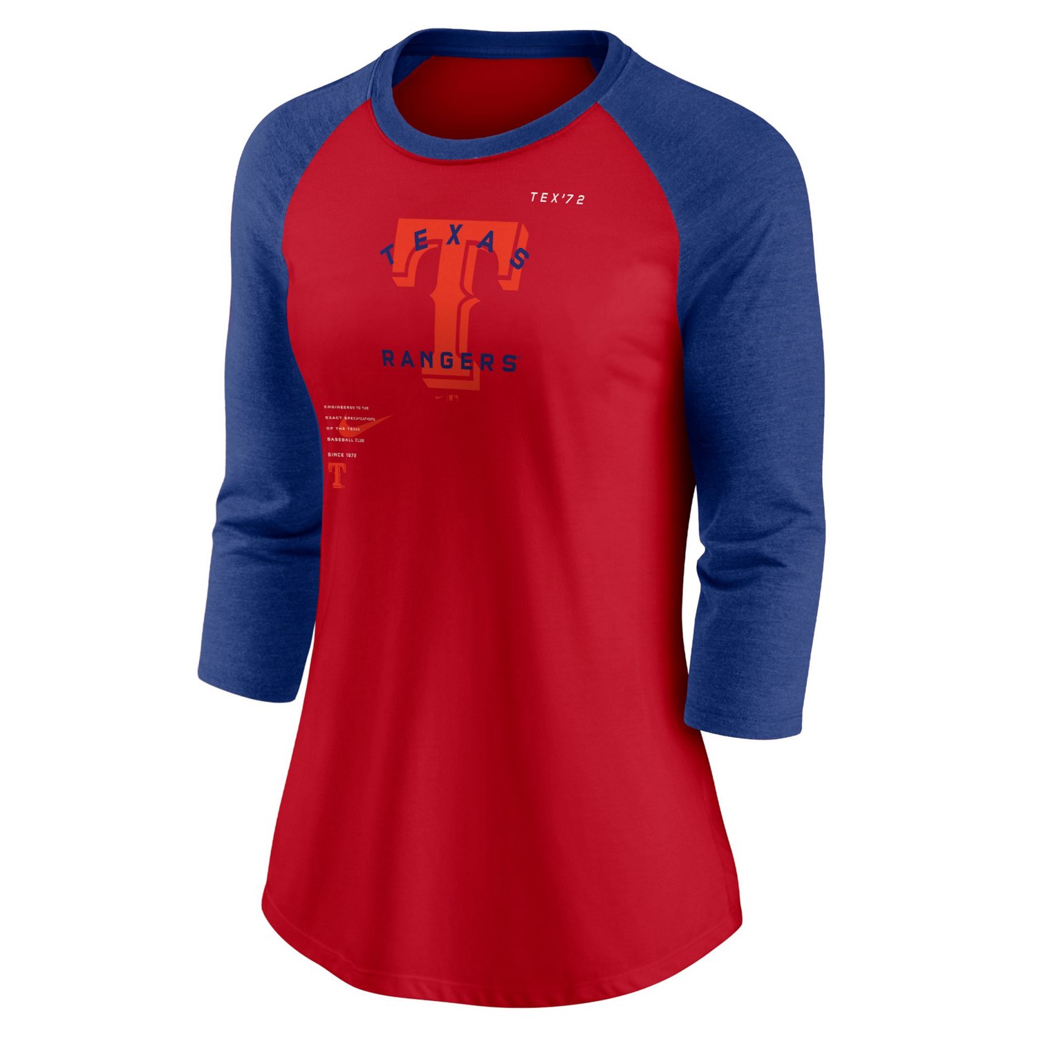 Nike /Royal Texas Rangers Next Up Tri-Blend Raglan 3/4-Sleeve T-Shirt - view number 2