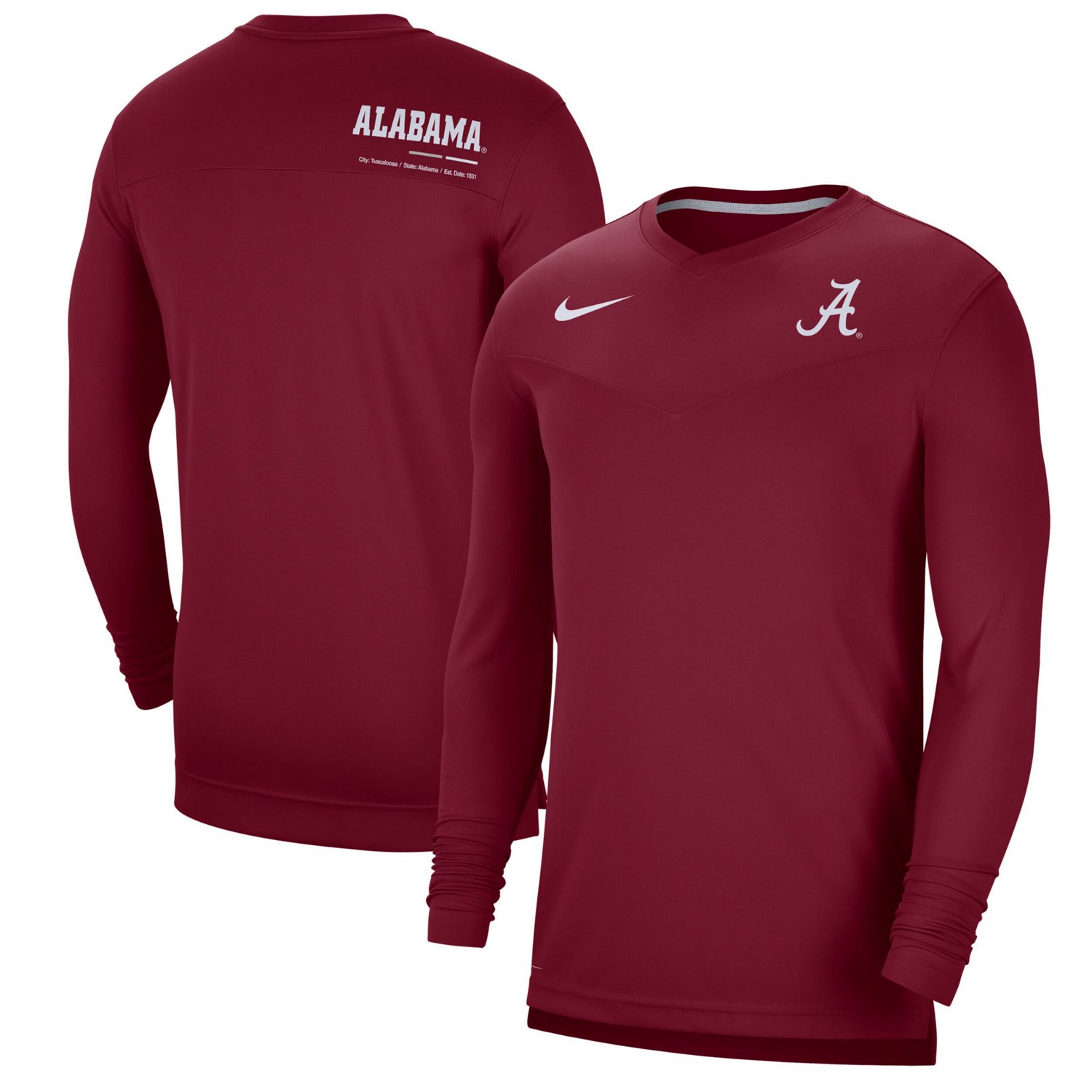 Nike Alabama Tide 2022 Coach Performance Long Sleeve V-Neck T