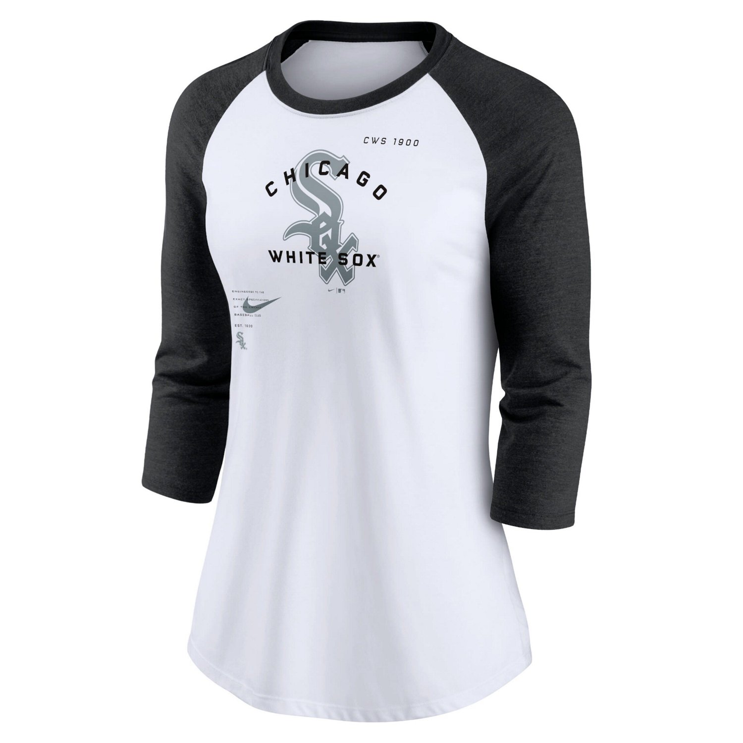 Nike Black Chicago Sox Next Up Tri-Blend Raglan 3 4-Sleeve T-Shirt - view number 2
