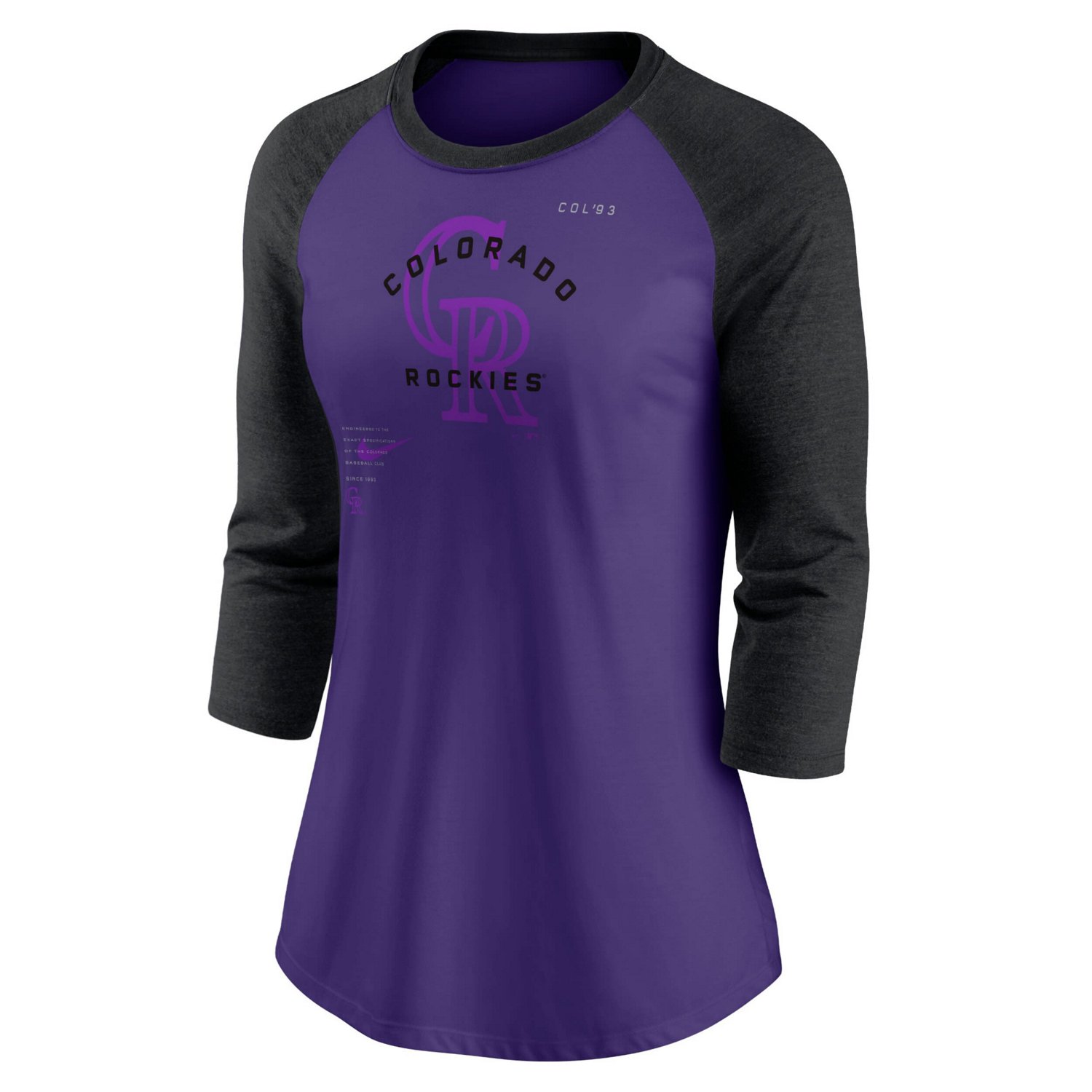 Nike Black Colorado Rockies Next Up Tri-Blend Raglan 3 4-Sleeve T-Shirt                                                          - view number 2