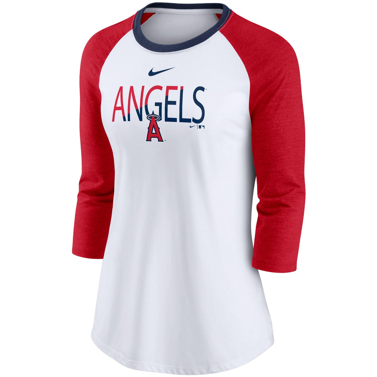Nike /Heathered Red Los Angeles Angels Color Split Tri-Blend 3/4-Sleeve Raglan T-Shirt - view number 2