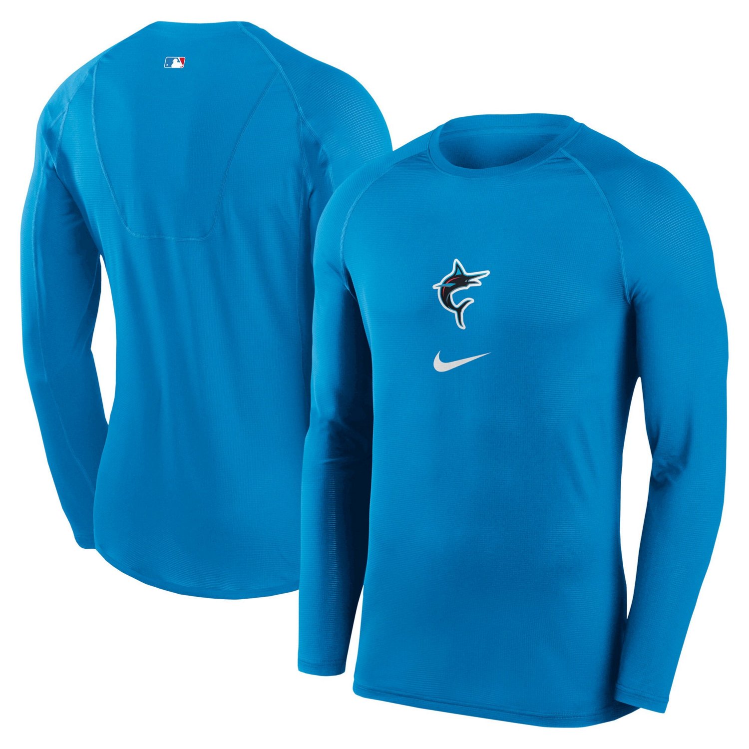 Nike Miami Marlins City Connect Base Layer Raglan Long Sleeve Performance T-Shirt                                                - view number 1