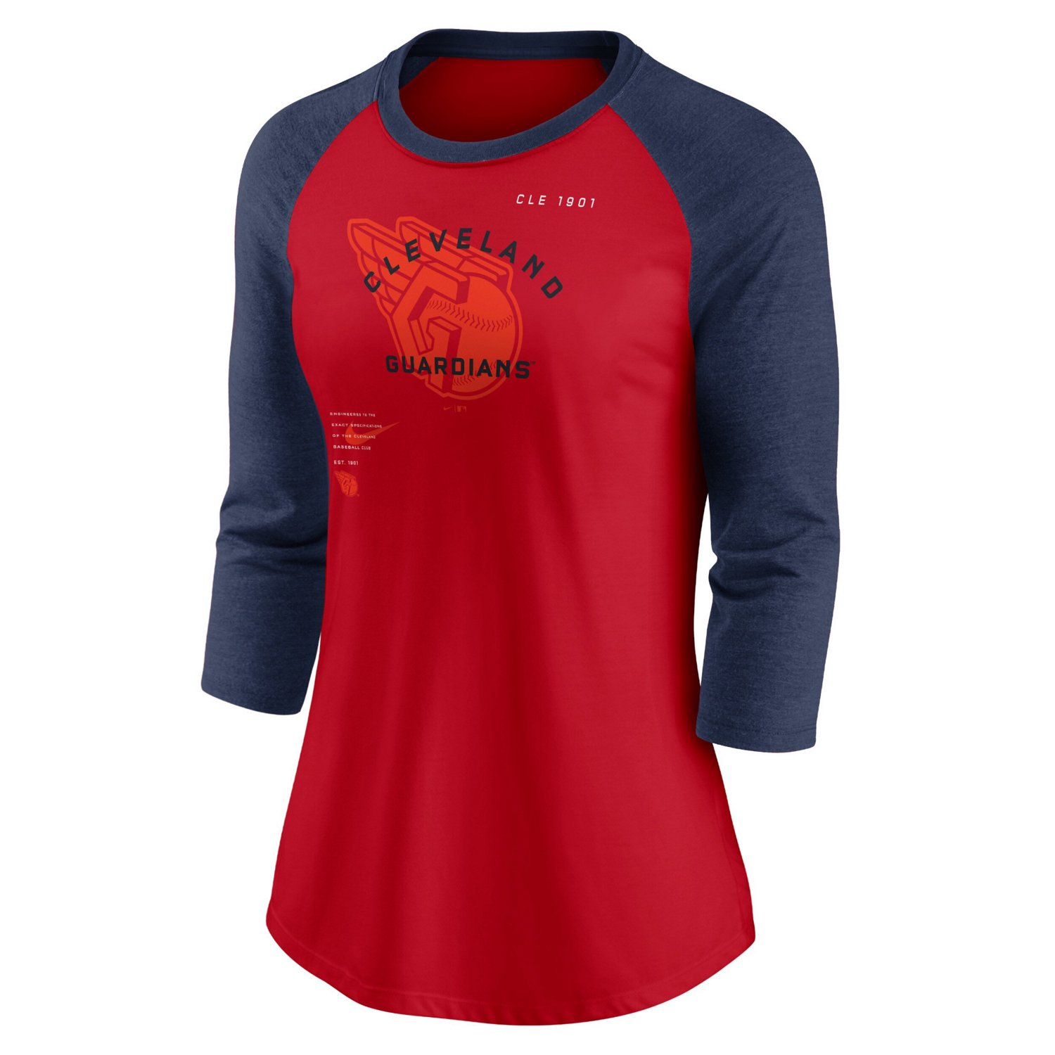 Nike Navy Cleveland Guardians Next Up Tri-Blend Raglan 3 4-Sleeve T-Shirt - view number 2