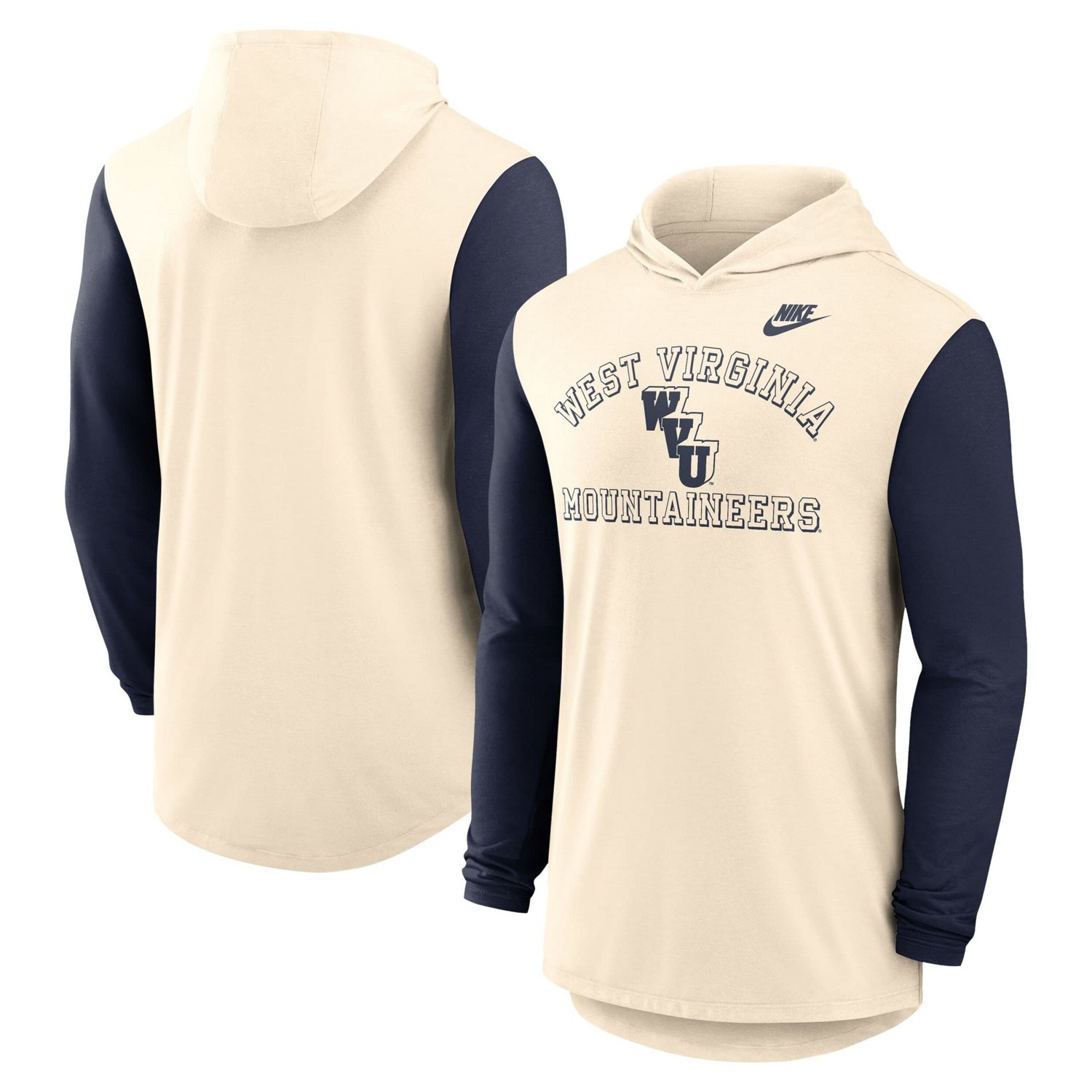 Nike Navy West Virginia Mountaineers Legacy Color-Block Tri-Blend Performance Long Sleeve Hoodie T-Shirt