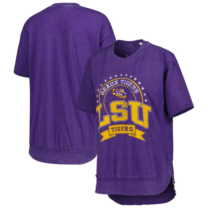 Pressbox Heather LSU Tigers Vintage Wash Poncho Captain T-Shirt Heather Purple, Small - NCAA Women's at Academy Sports