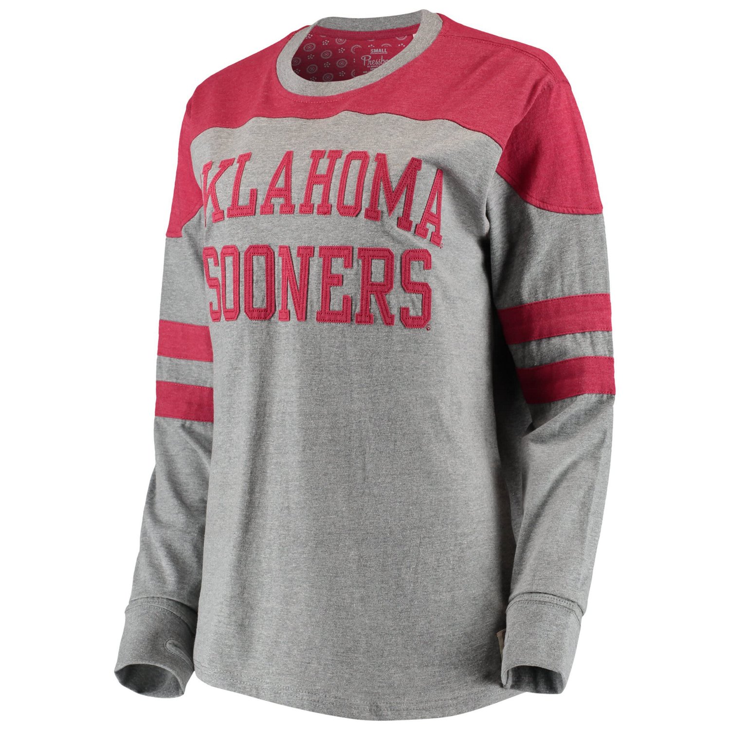 Pressbox Heathered Gray/Crimson Oklahoma Sooners Peyton Sleeve Stripe Applique Long Sleeve T-Shirt - view number 2