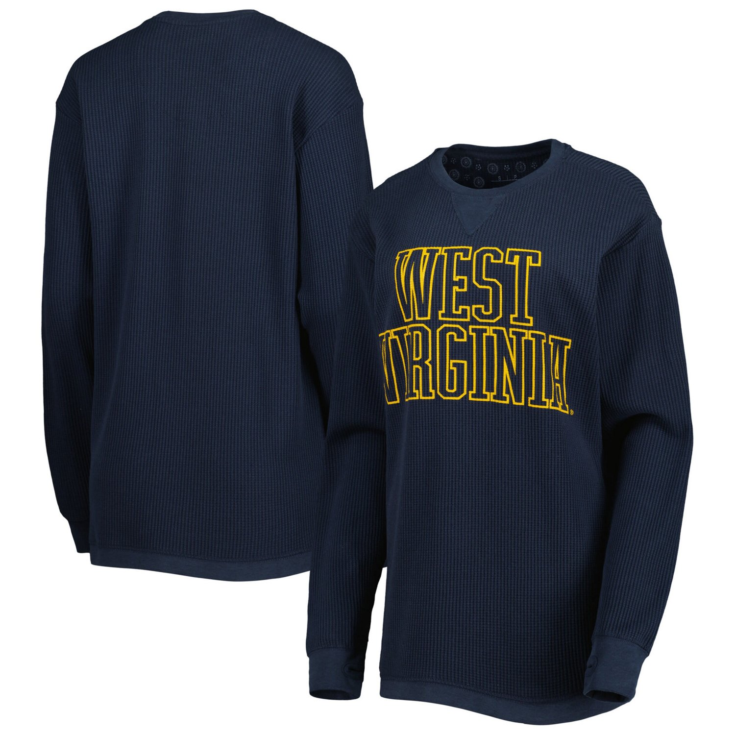 Pressbox West Virginia Mountaineers Surf Plus Size Southlawn Waffle-Knit Thermal Tri-Blend Long Sleeve T-Shirt