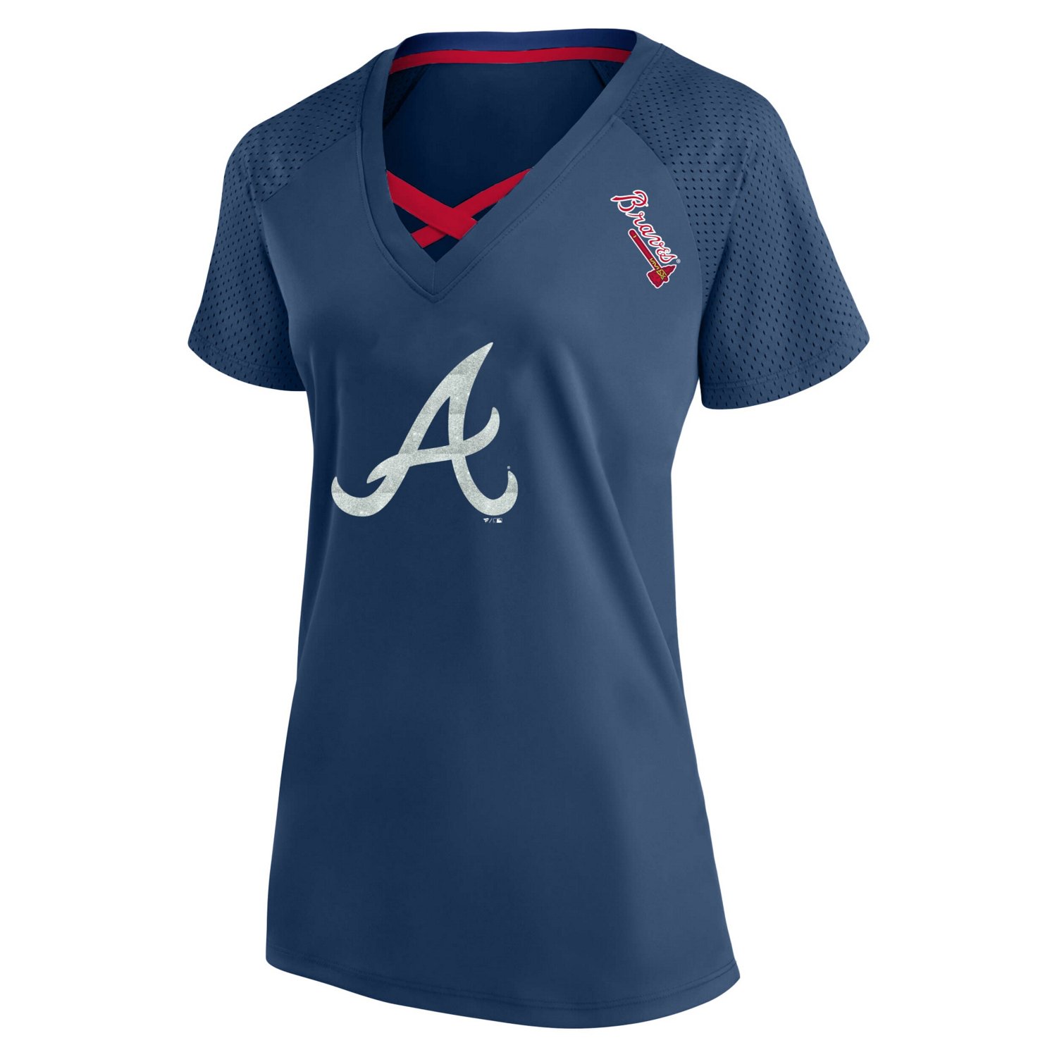 Profile Atlanta Braves Plus Size Glitter Raglan V-Neck T-Shirt - view number 2