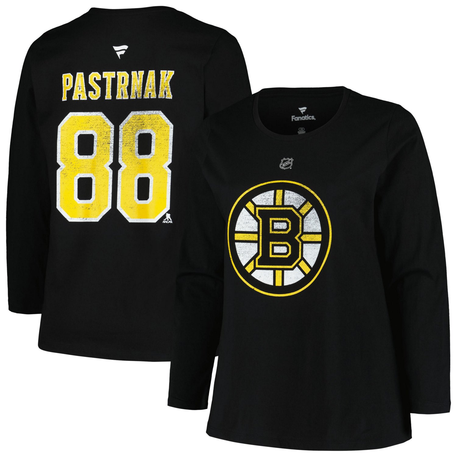 Profile David Pastrnak Boston Bruins Plus Size Distressed Printed Name  Number Long Sleeve T-Shirt                               - view number 1
