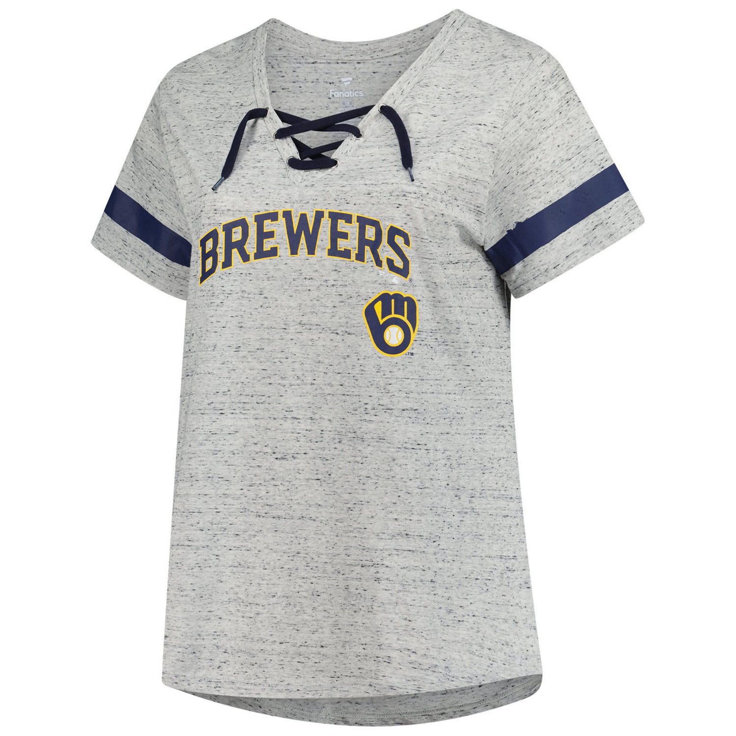 Profile Milwaukee Brewers Raglan Lace-Up Fleck T-Shirt - view number 2