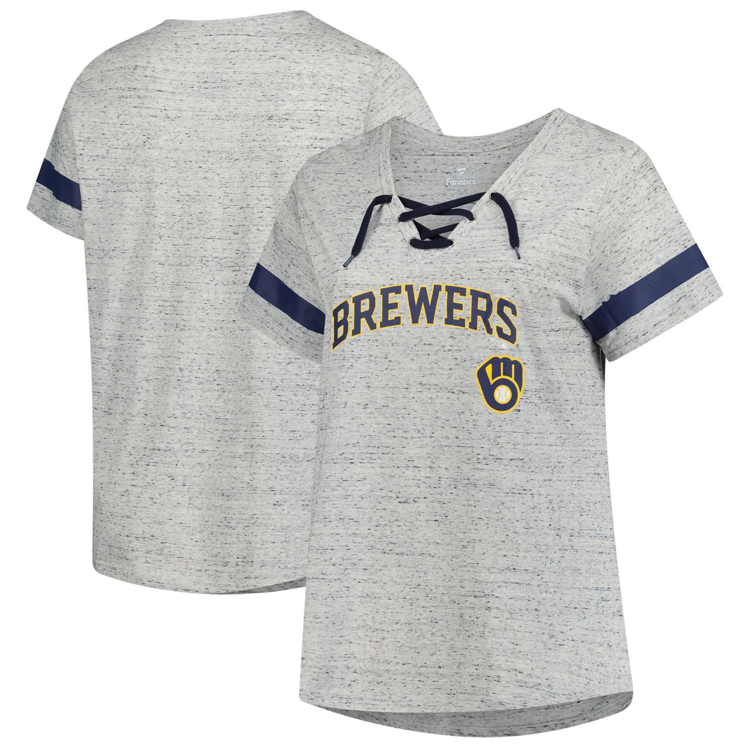 Profile Milwaukee Brewers Raglan Lace-Up Fleck T-Shirt