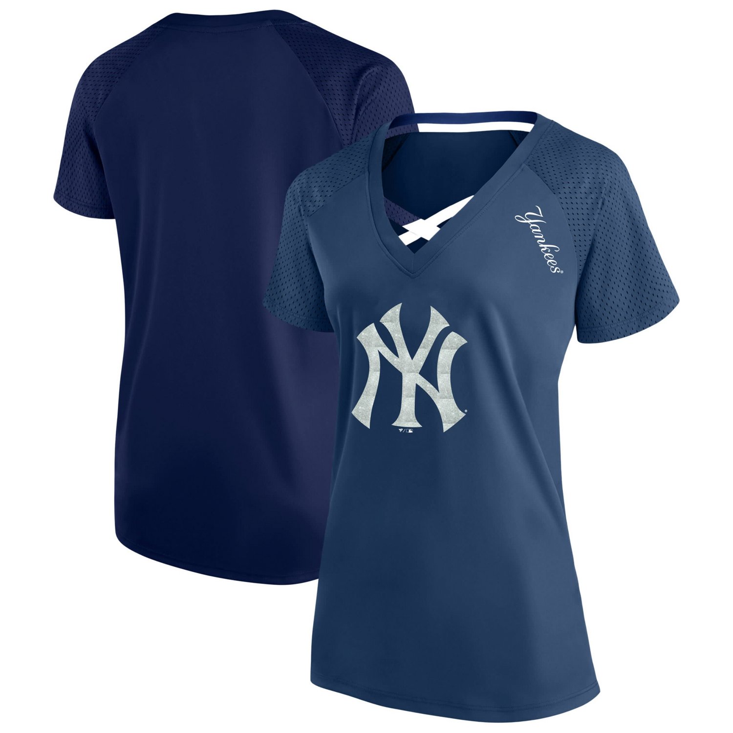 Profile New York Yankees Plus Glitter Raglan V-Neck T-Shirt
