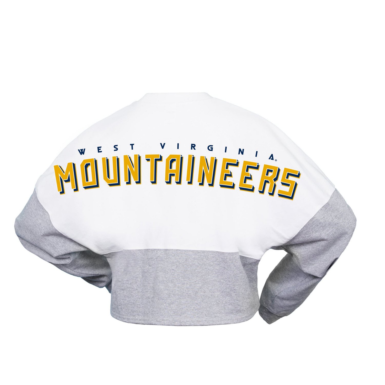 Spirit Jersey West Virginia Mountaineers Heather Block Cropped Long Sleeve Jersey T-Shirt - view number 3