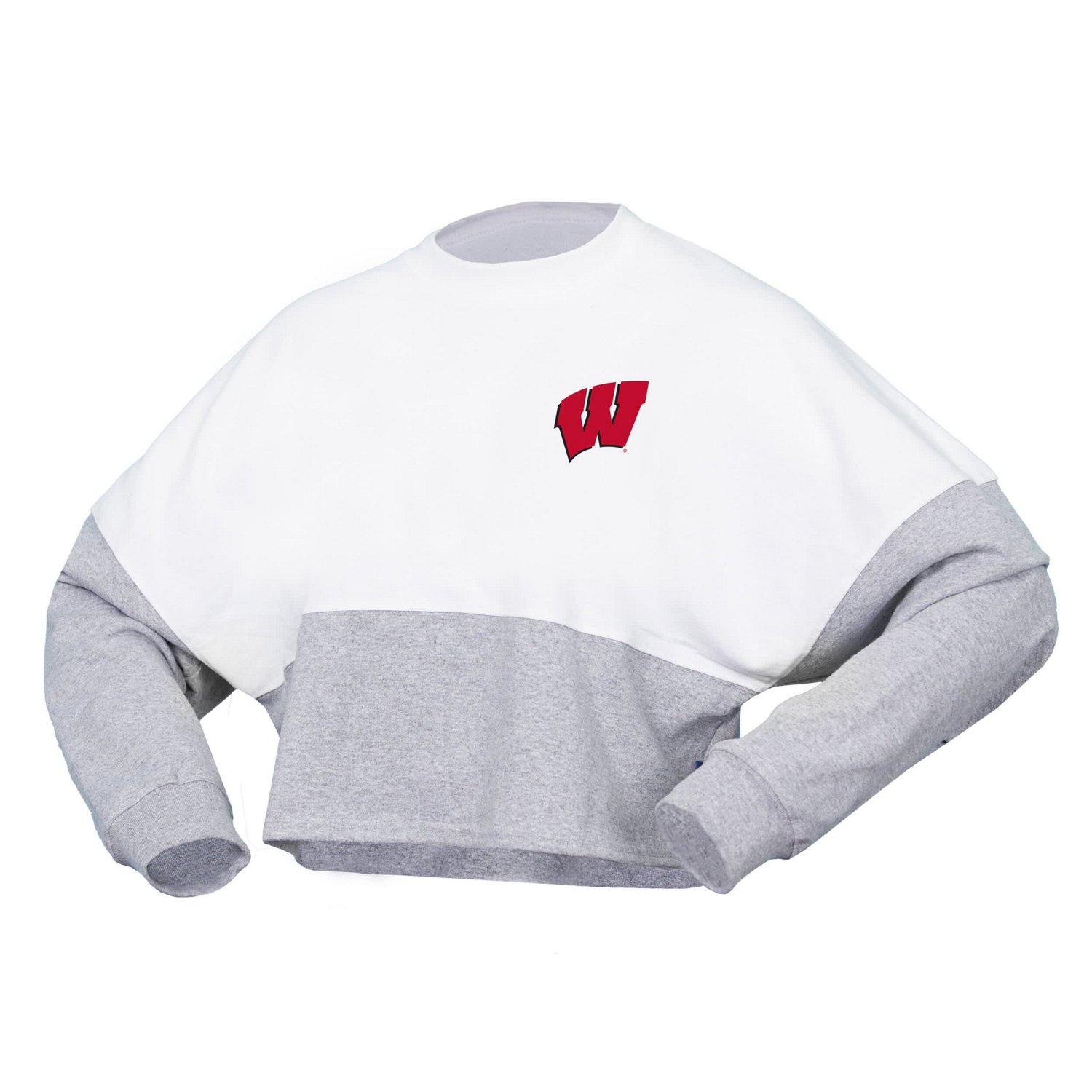 Spirit Jersey Wisconsin Badgers Heather Block Cropped Long Sleeve T-Shirt