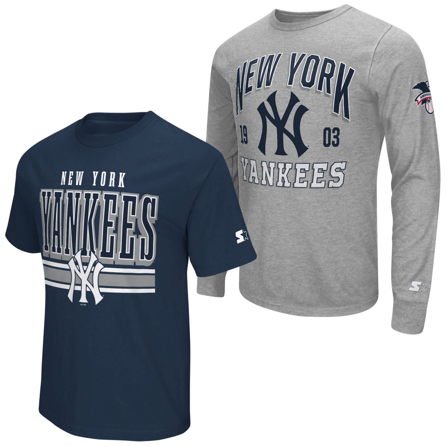 Starter Heather Gray New York Yankees Two-Pack Long Sleeve  Short Sleeve T-Shirt Set
