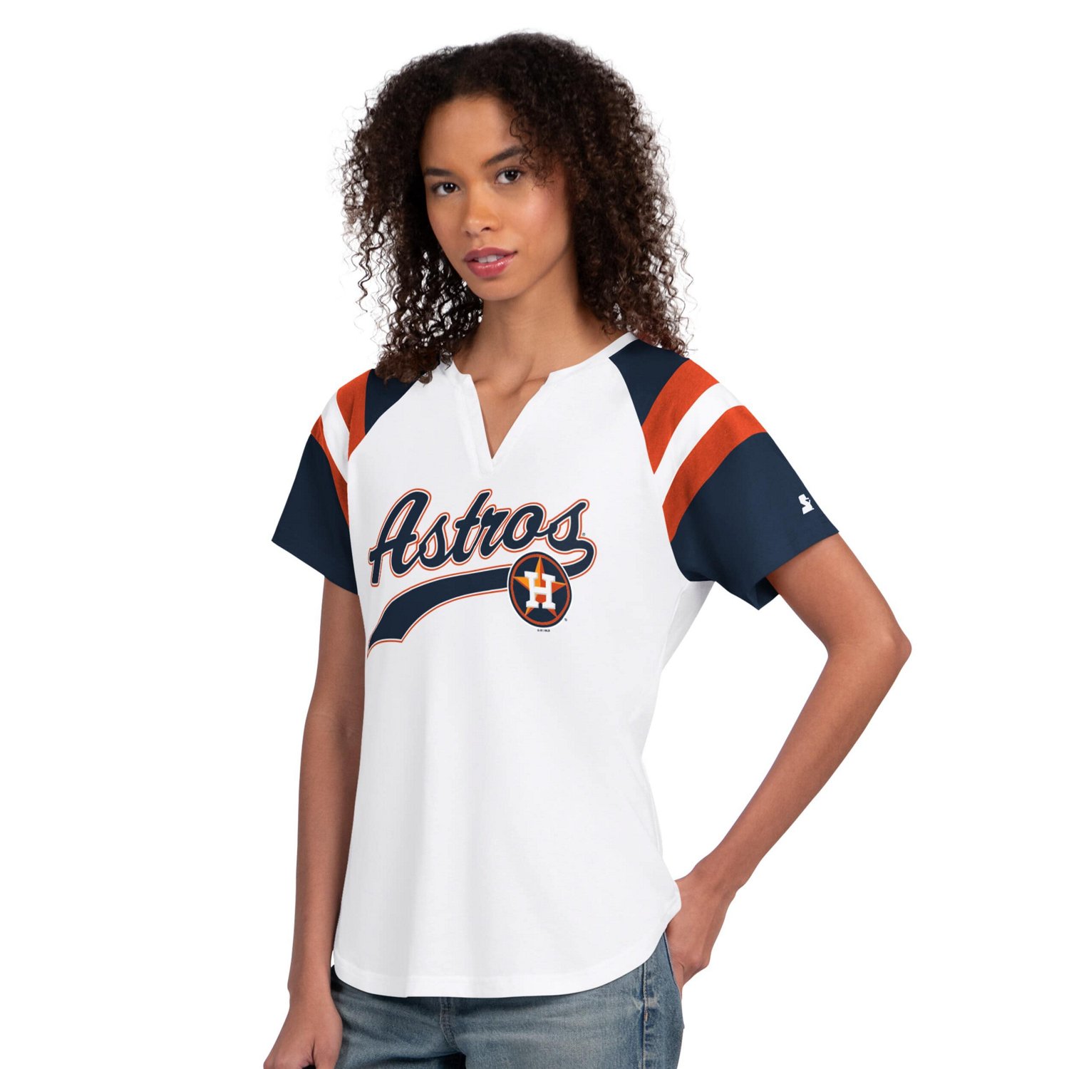 Starter Houston Astros Game On Notch Neck Raglan T-Shirt