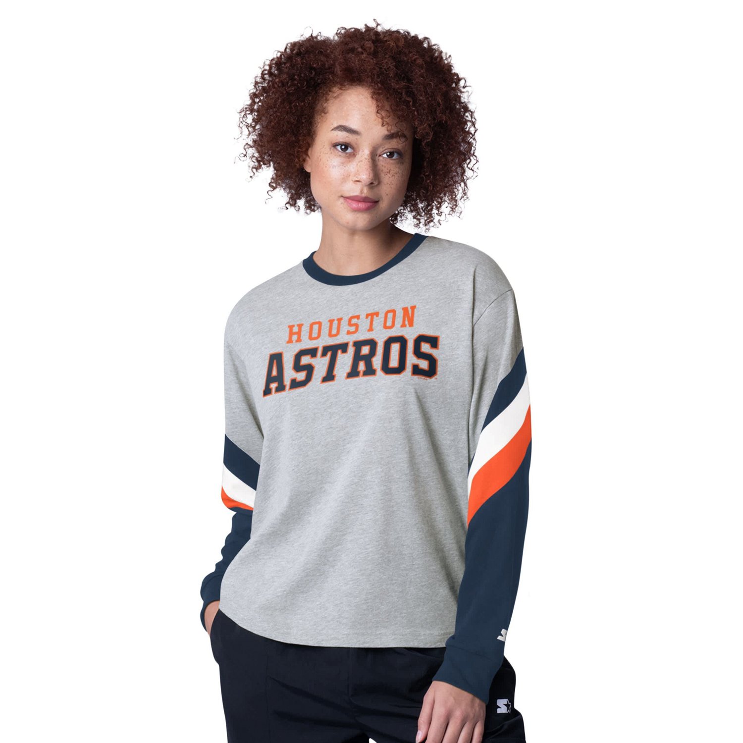 Starter Houston Astros Triple A Fashion Color Block Long Sleeve Top