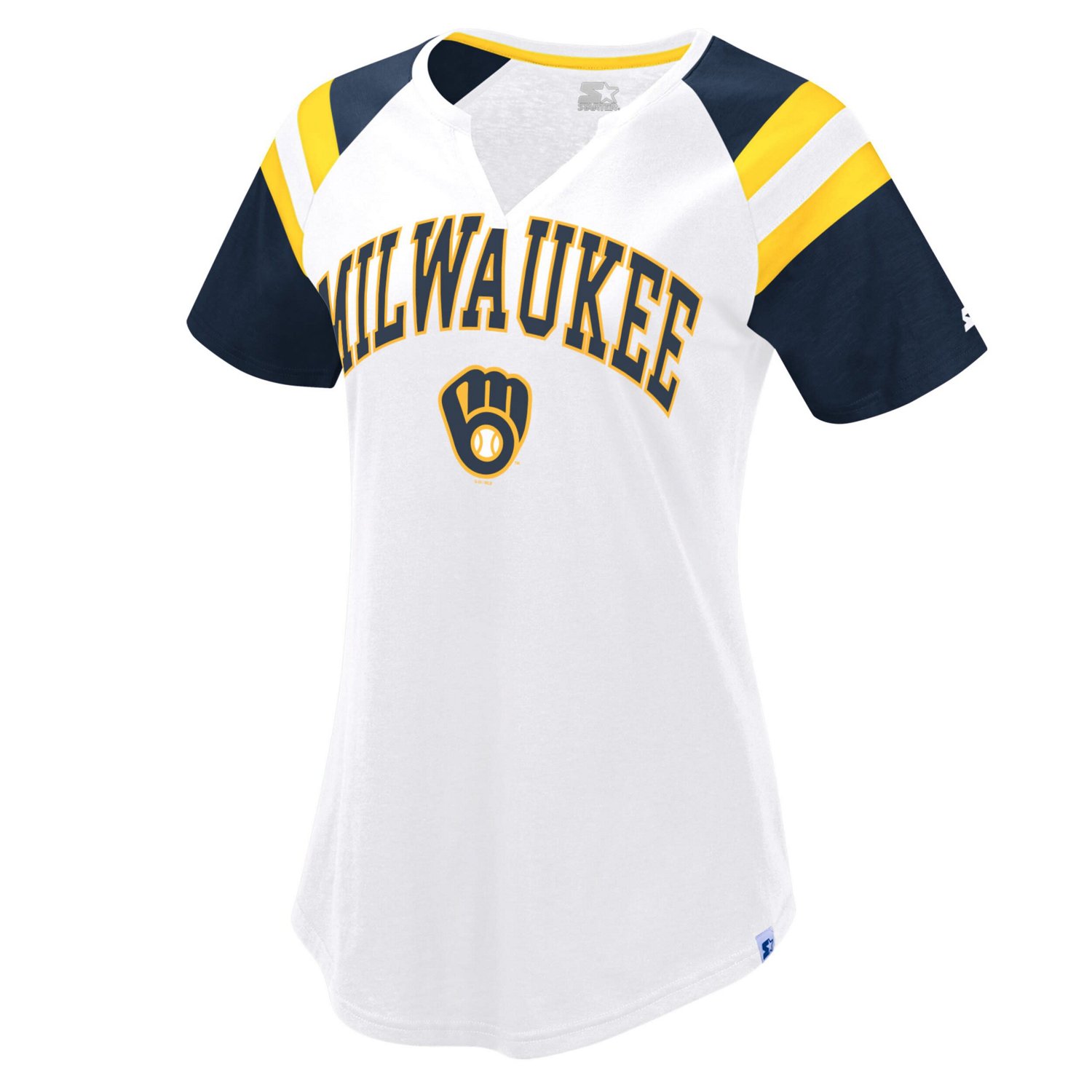 Starter Navy Milwaukee Brewers Game On Notch Neck Raglan T-Shirt                                                                